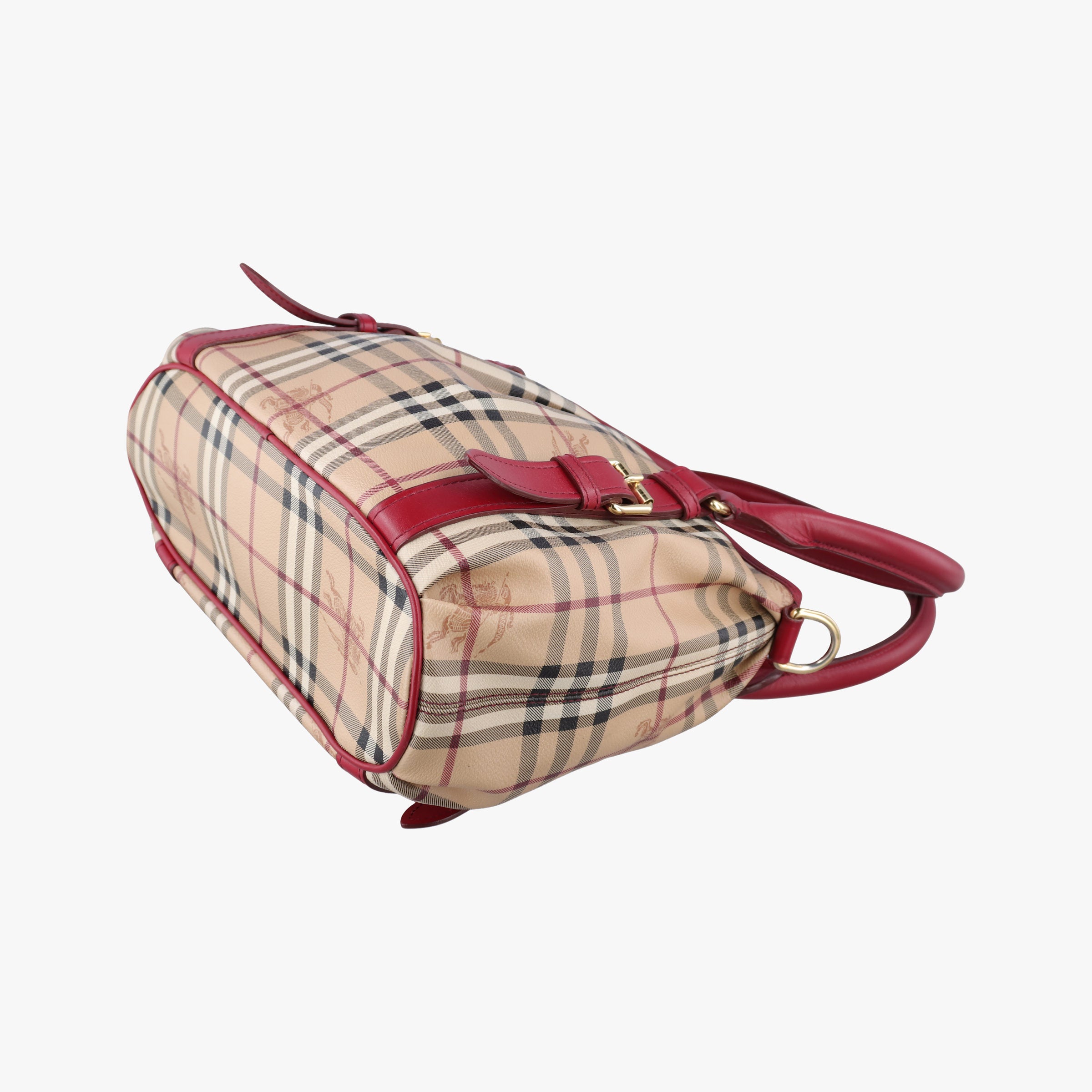 Pre-owned Burberry Haymarket Check Beige × Military Red Coated Canvas × Leather 2wayショルダーバッグ shoulderbag | stylenewstar