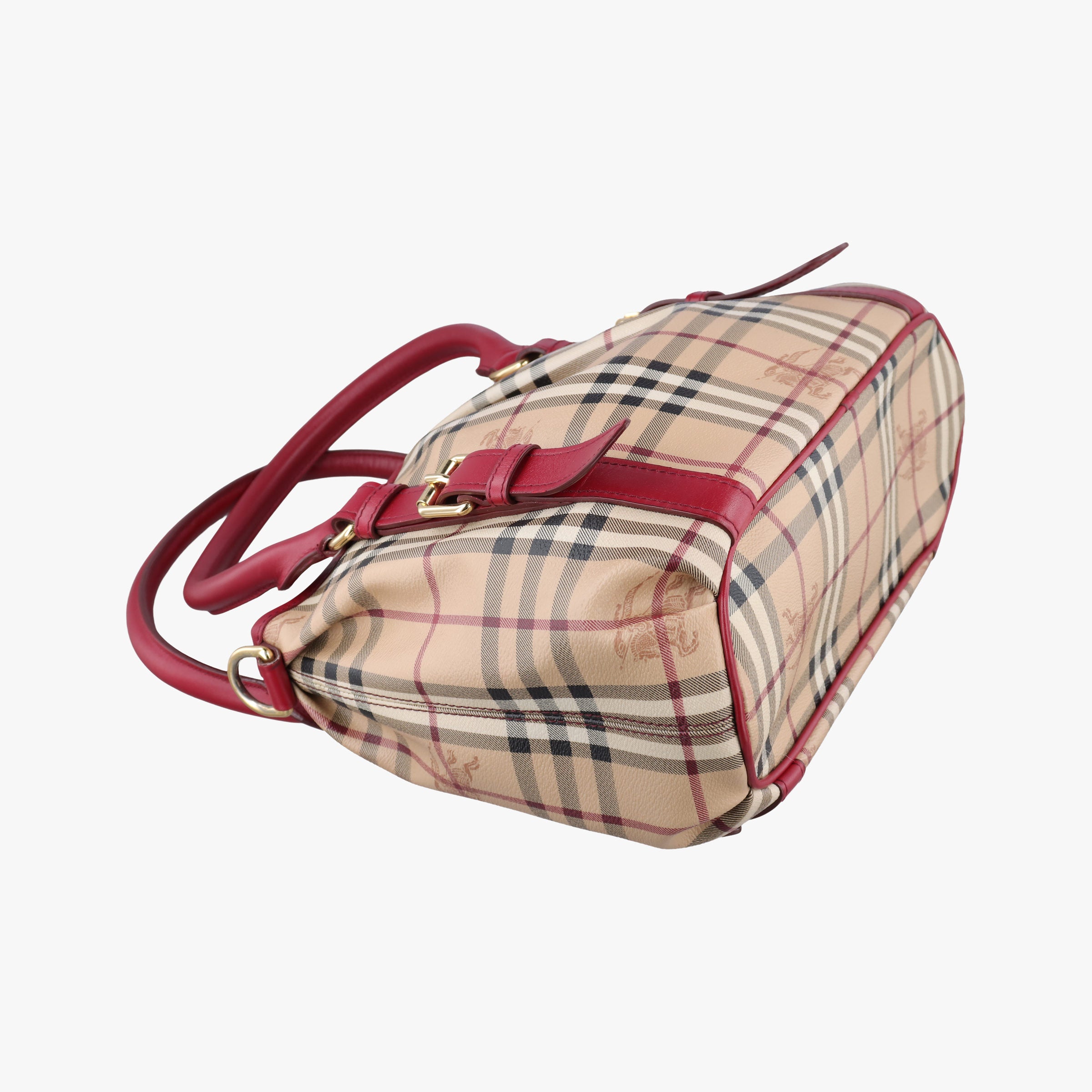 Pre-owned Burberry Haymarket Check Beige × Military Red Coated Canvas × Leather 2wayショルダーバッグ shoulderbag | stylenewstar