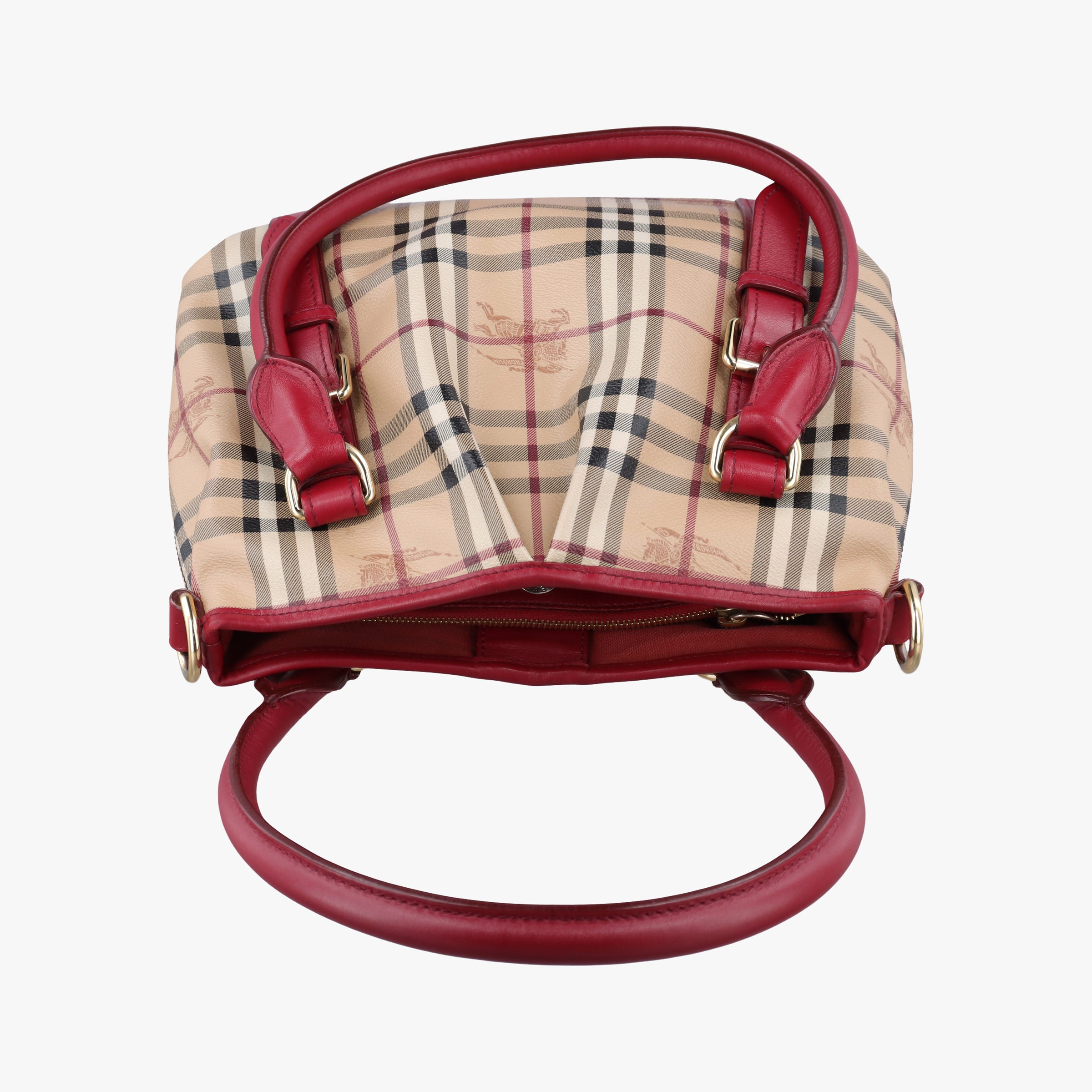 Pre-owned Burberry Haymarket Check Beige × Military Red Coated Canvas × Leather 2wayショルダーバッグ shoulderbag | stylenewstar