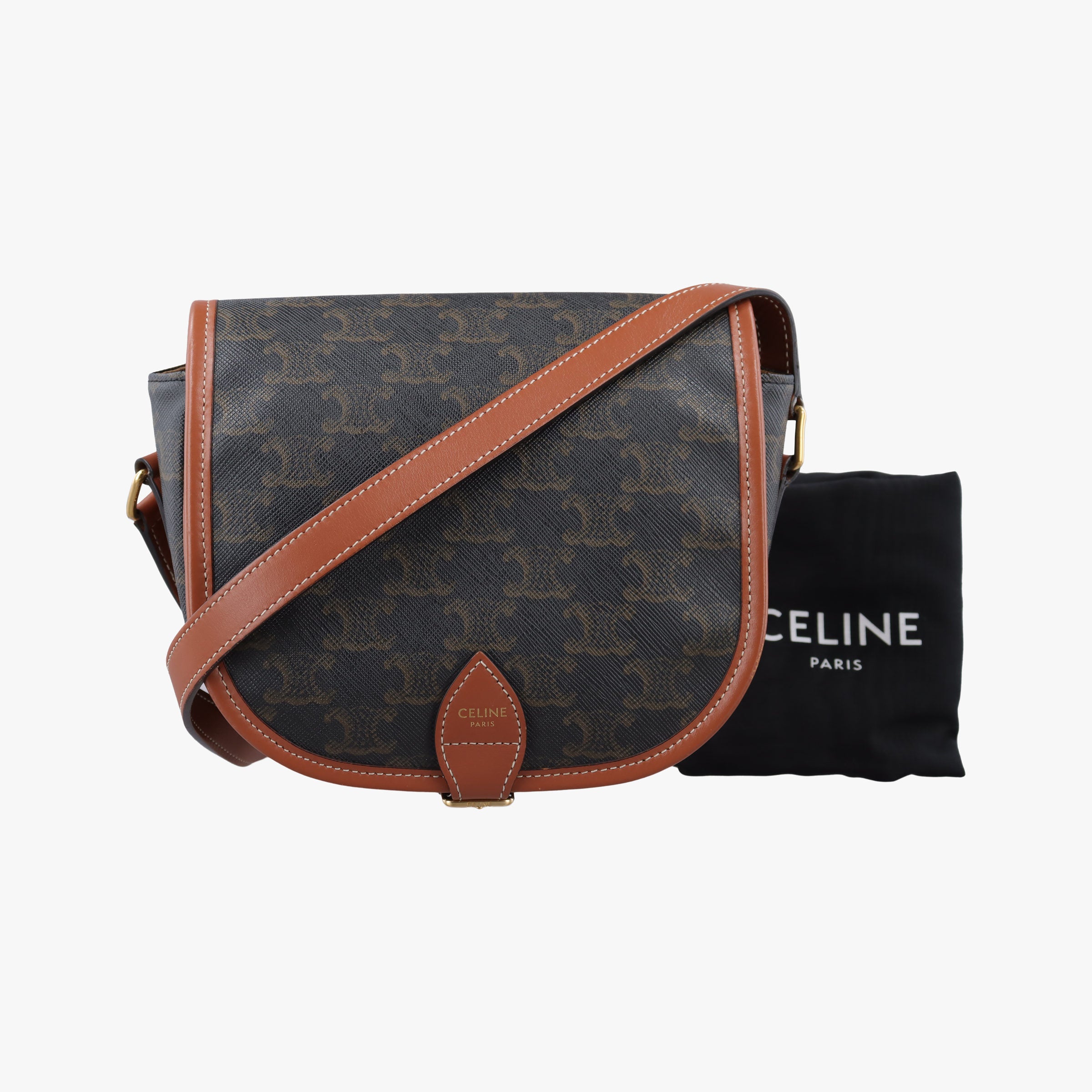 Pre-owned Celine FOLCO Triomphe Brown PVC coated canvas×Leather  shoulderbag | stylenewstar