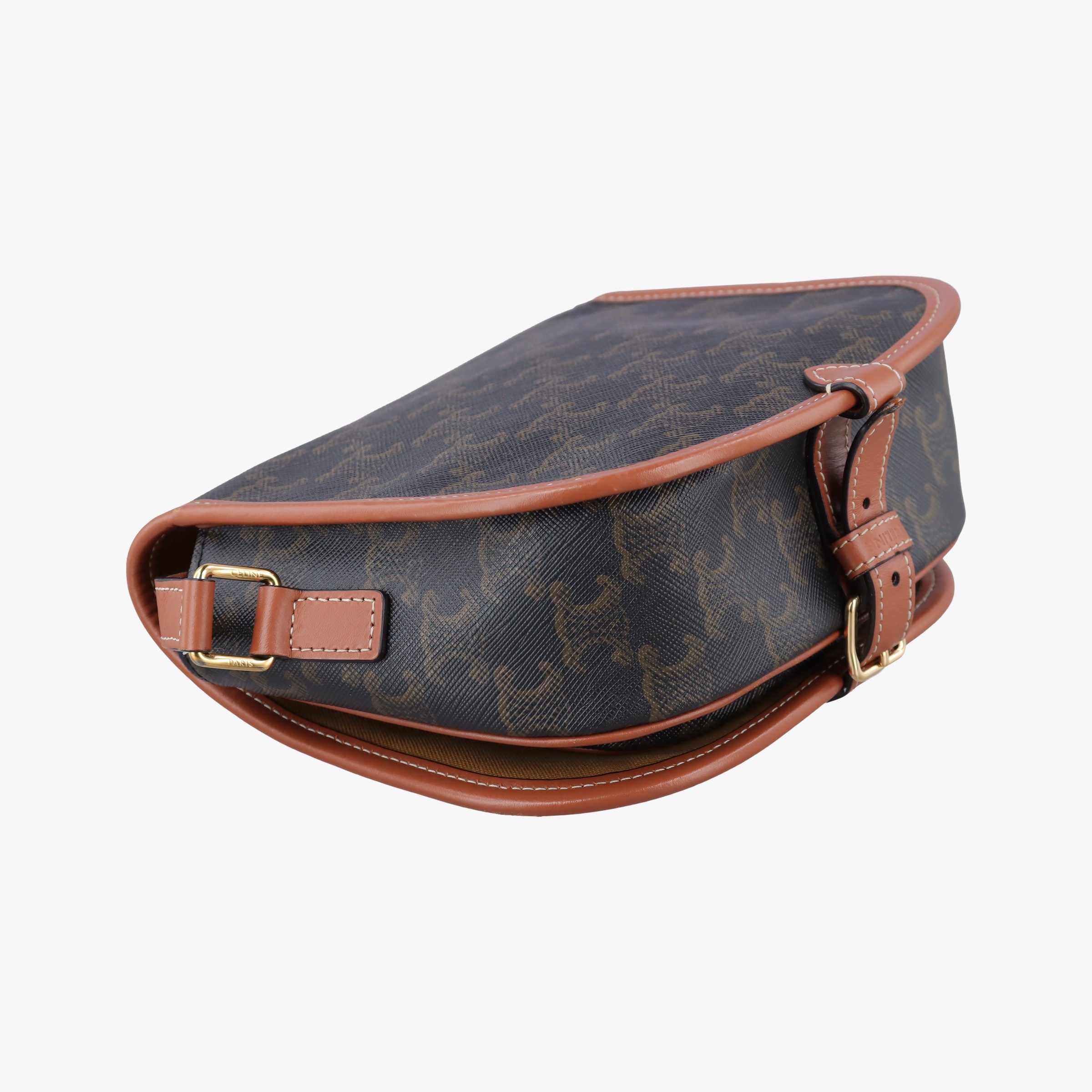 Pre-owned Celine FOLCO Triomphe Brown PVC coated canvas×Leather  shoulderbag | stylenewstar