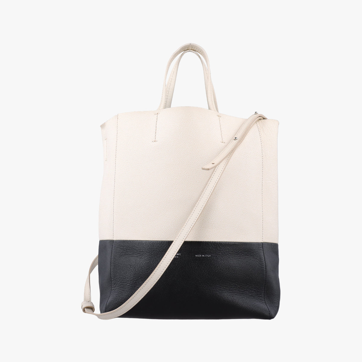 Pre-owned Celine Cabas Tote Cream × Black Leather  shoulderbag | stylenewstar