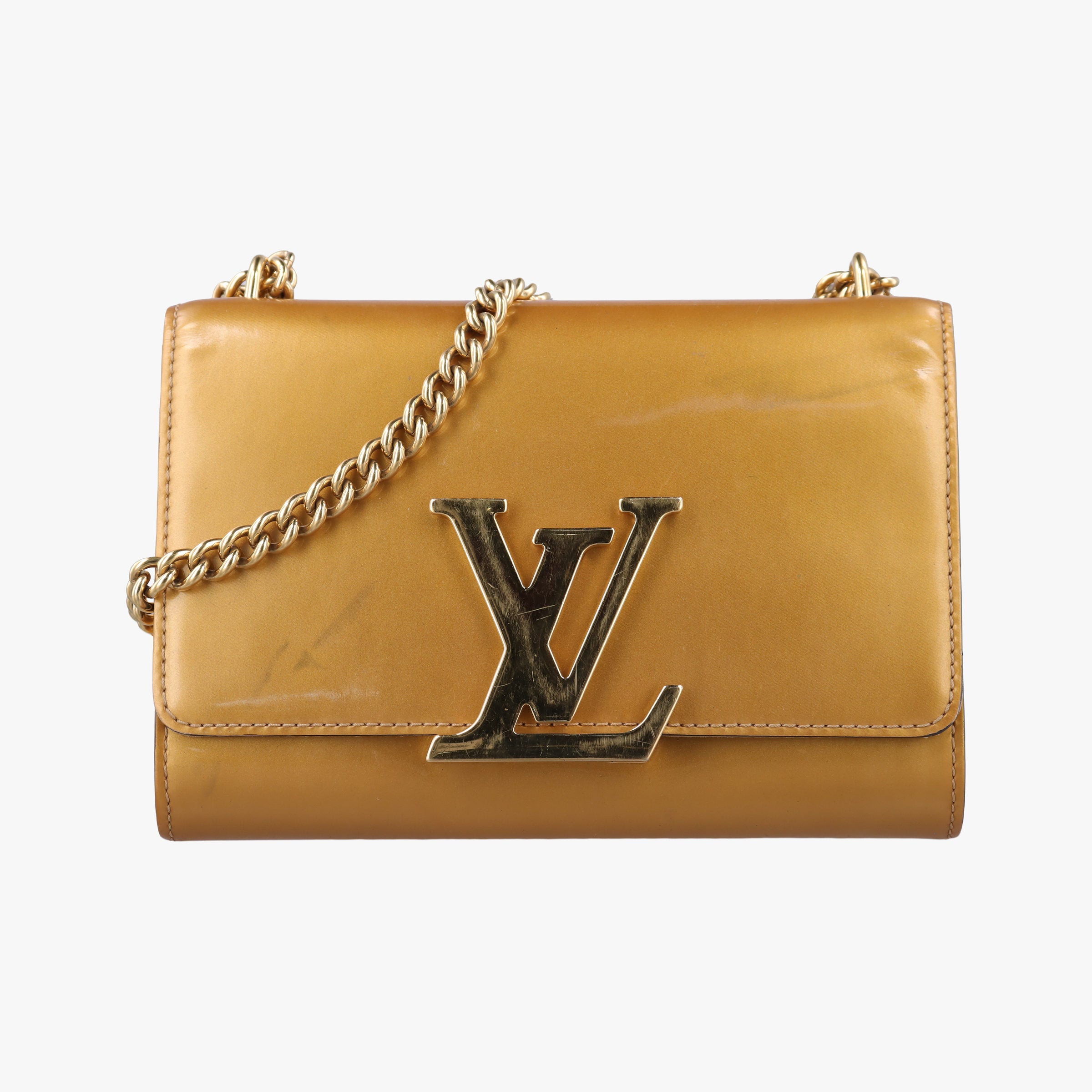 Pre-owned Louis Vuitton Pochette Louise MM Mustard Yellow Vernis  shoulderbag | stylenewstar
