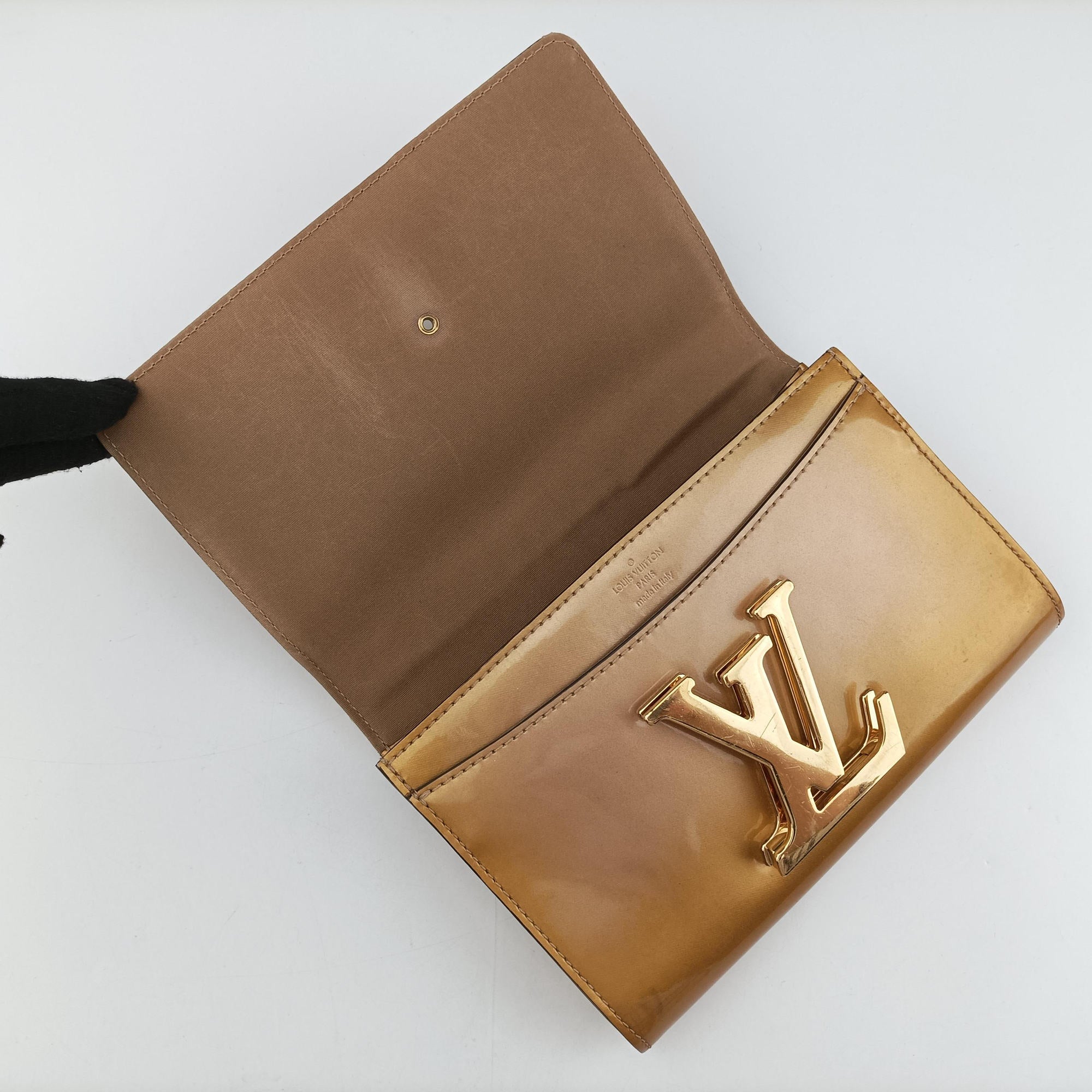 Pre-owned Louis Vuitton Pochette Louise MM Mustard Yellow Vernis  shoulderbag | stylenewstar