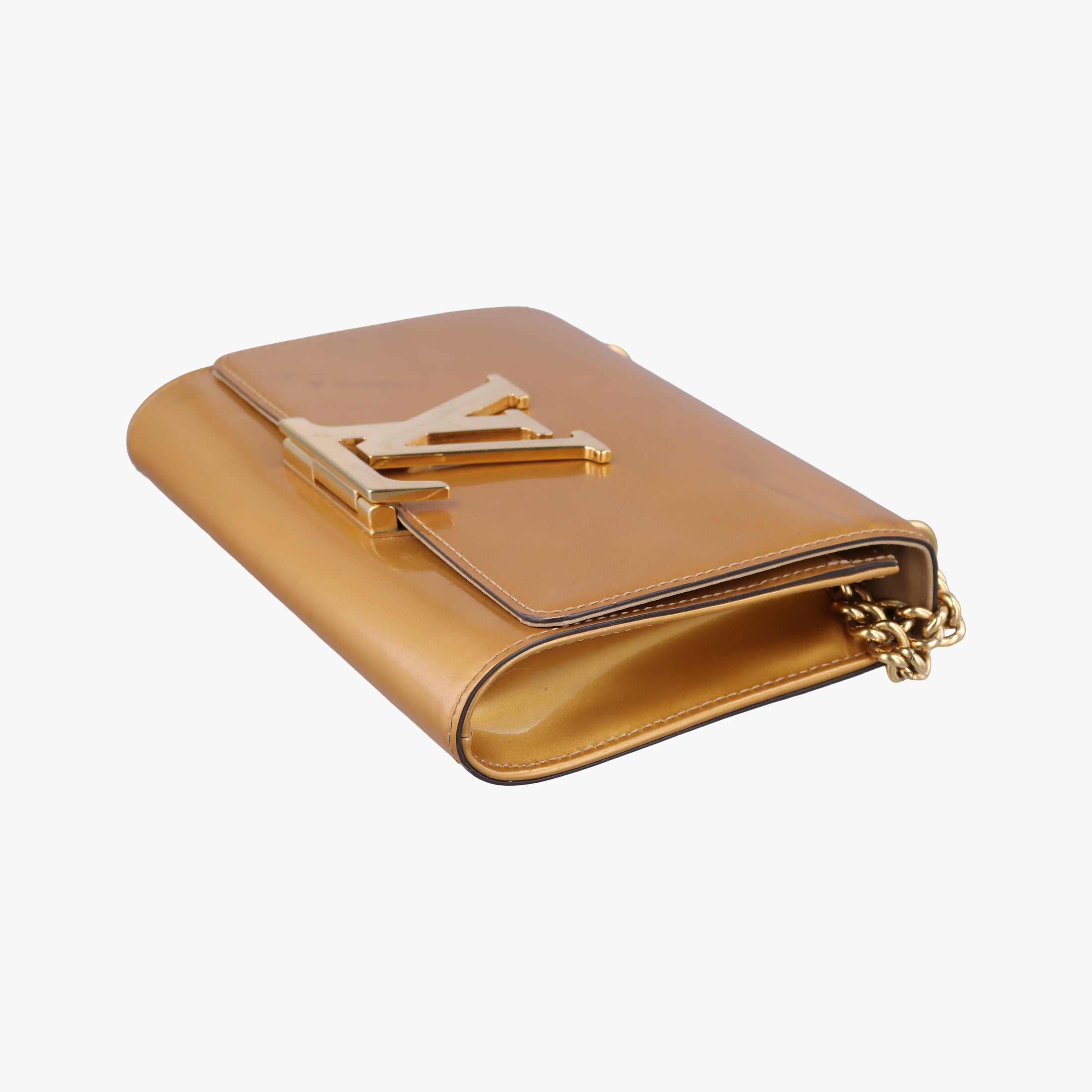 Pre-owned Louis Vuitton Pochette Louise MM Mustard Yellow Vernis  shoulderbag | stylenewstar