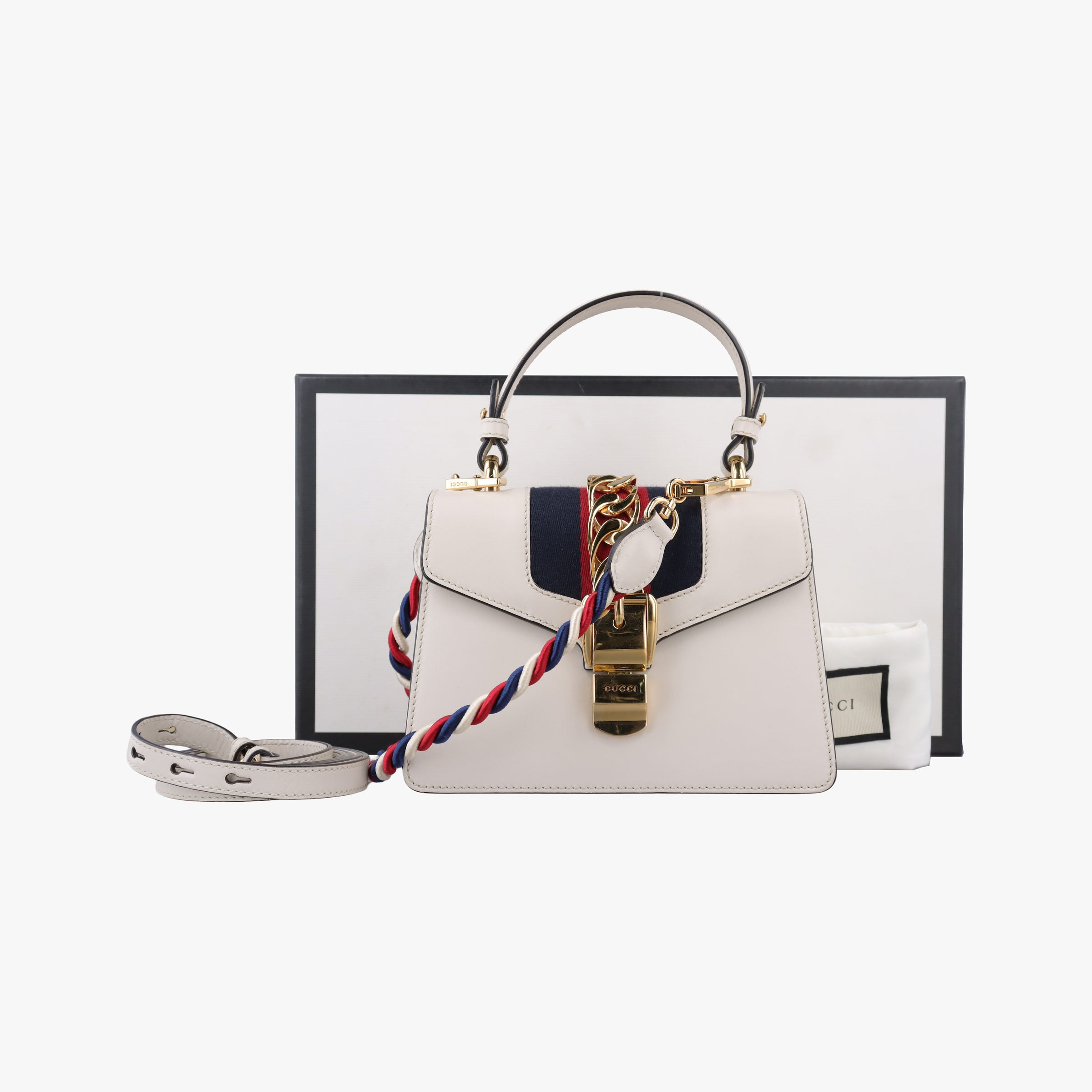 Vintage Gucci Sylvie Ivory×navy×red Leather 470270 shoulderbag | stylenewstar