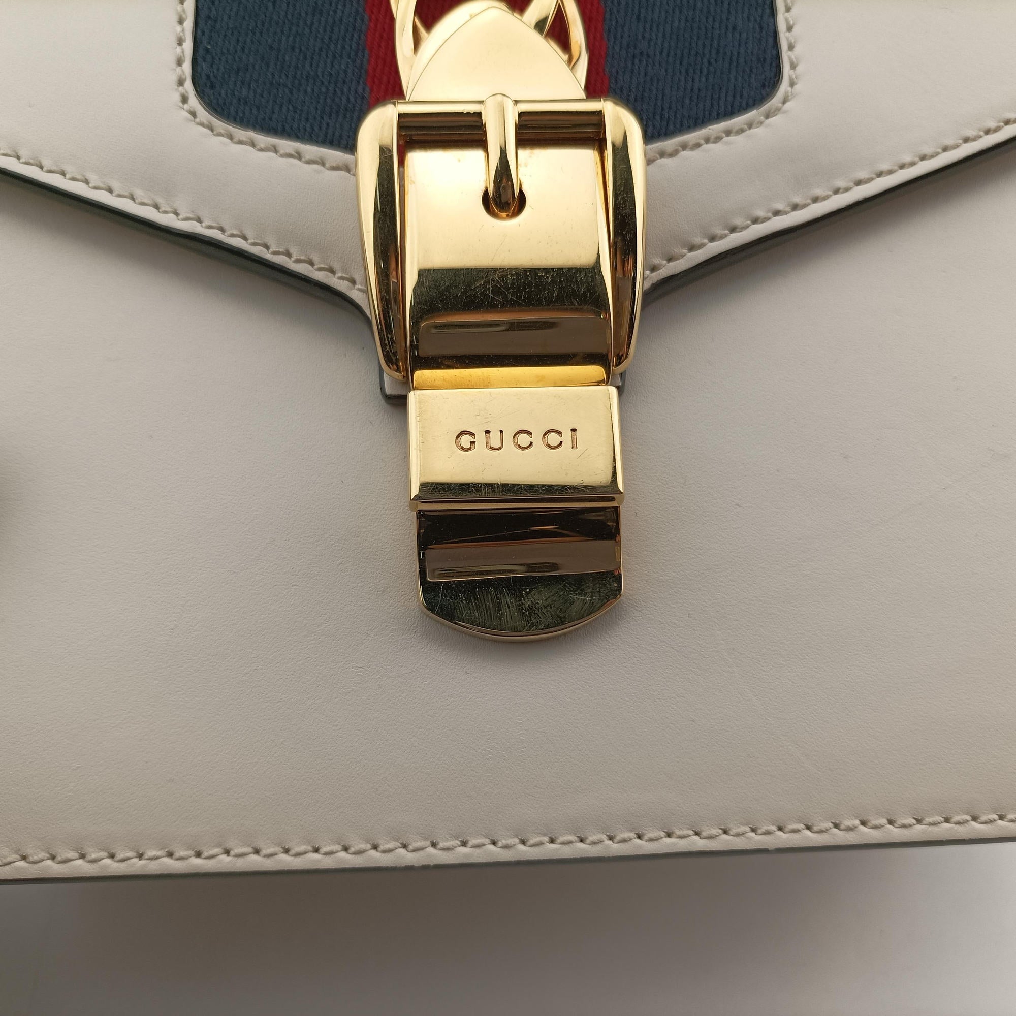 Vintage Gucci Sylvie Ivory×navy×red Leather 470270 shoulderbag | stylenewstar
