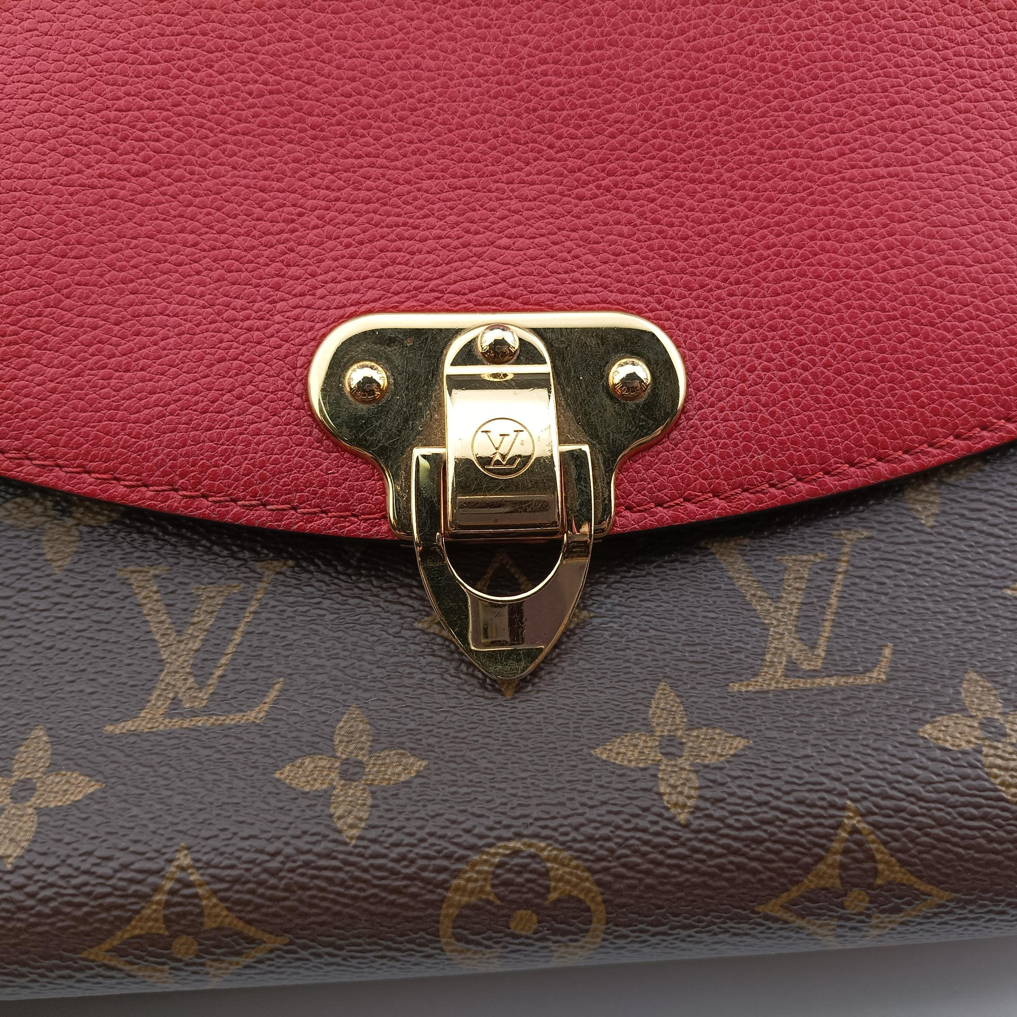 Pre-owned Louis Vuitton SAINT PLACIDE brown×CERISE Monogram Canvas×calf leather M43713 shoulderbag | stylenewstar