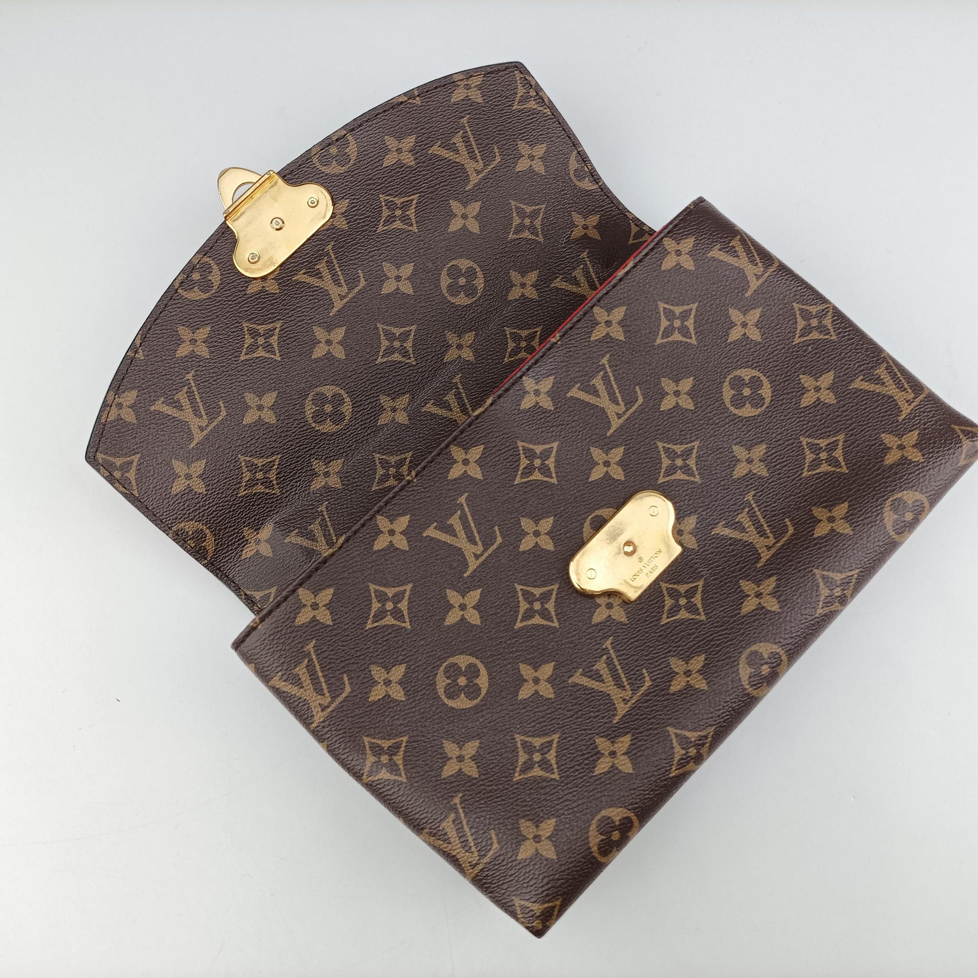 Pre-owned Louis Vuitton SAINT PLACIDE brown×CERISE Monogram Canvas×calf leather M43713 shoulderbag | stylenewstar
