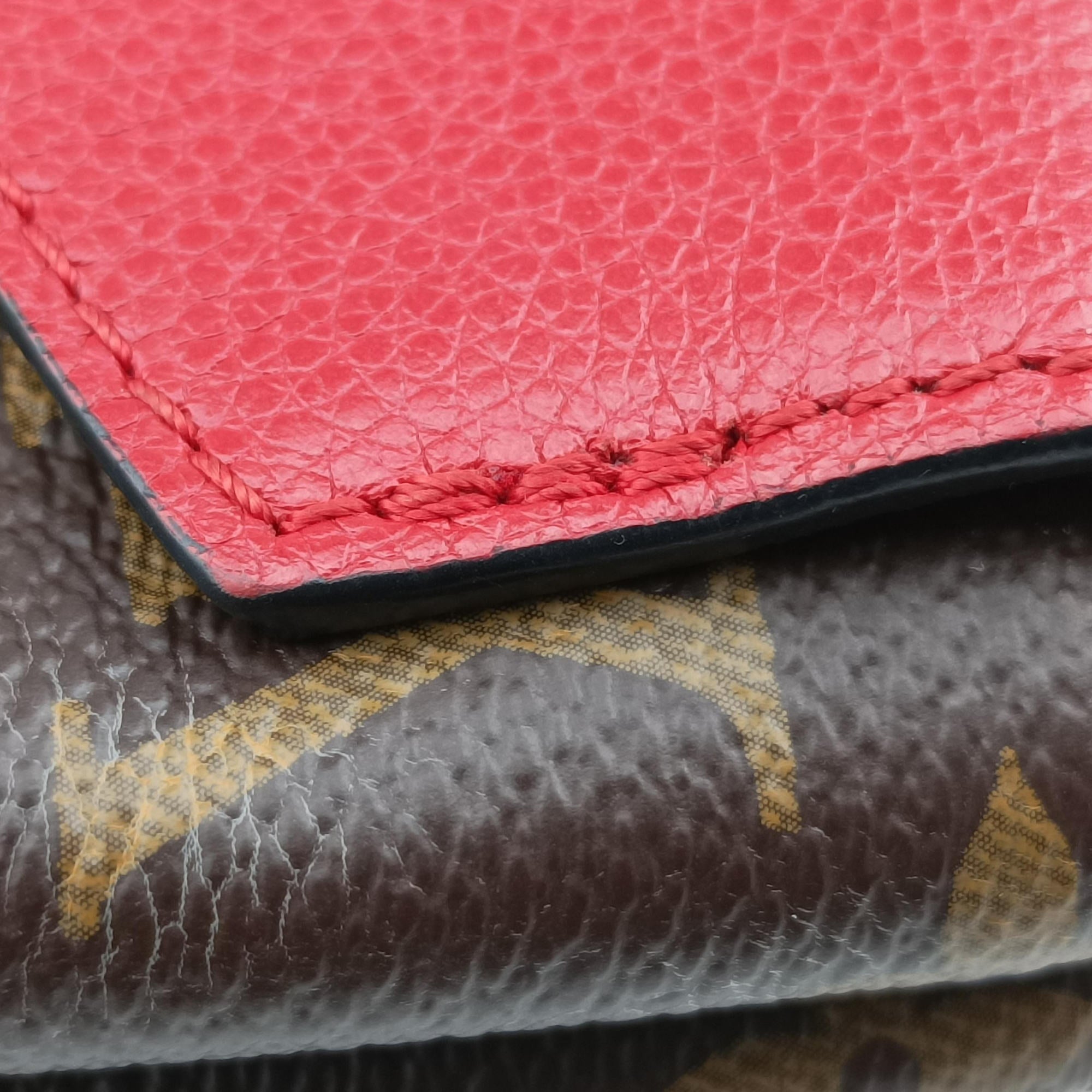 Pre-owned Louis Vuitton SAINT PLACIDE brown×CERISE Monogram Canvas×calf leather M43713 shoulderbag | stylenewstar