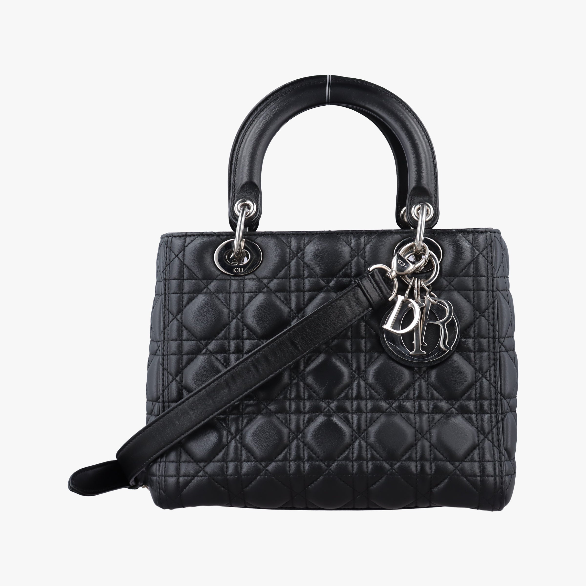 Pre-owned Christian Dior Lady Dior Black lambskin  shoulderbag | stylenewstar