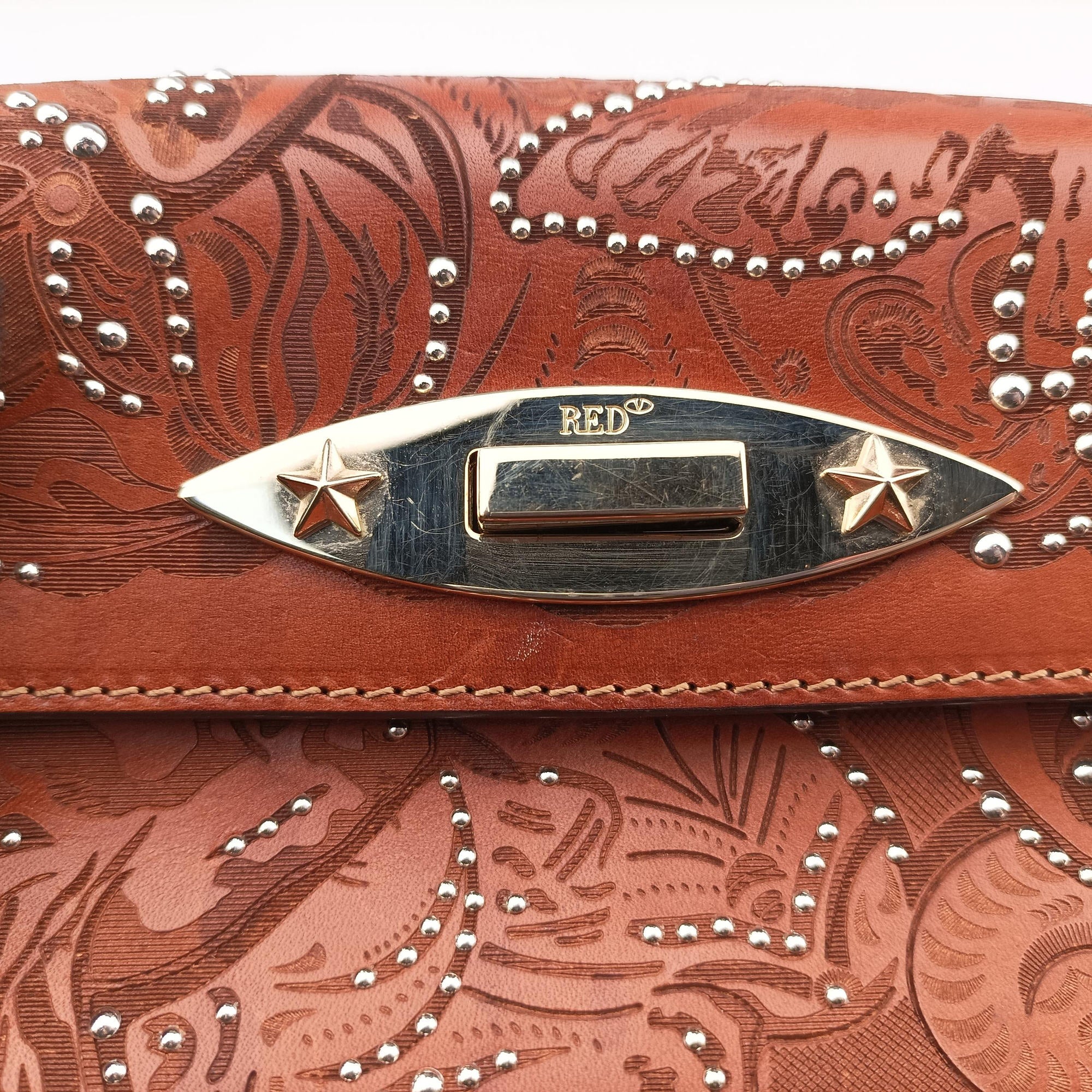 Pre-owned Red Valentino Studded Turn-Lock Brown Leather  shoulderbag | stylenewstar