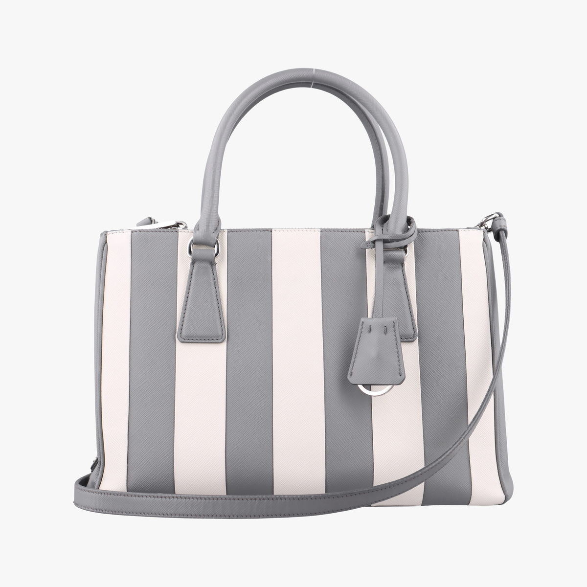 Vintage Prada Galleria White× Gray Saffiano Leather  shoulderbag | stylenewstar