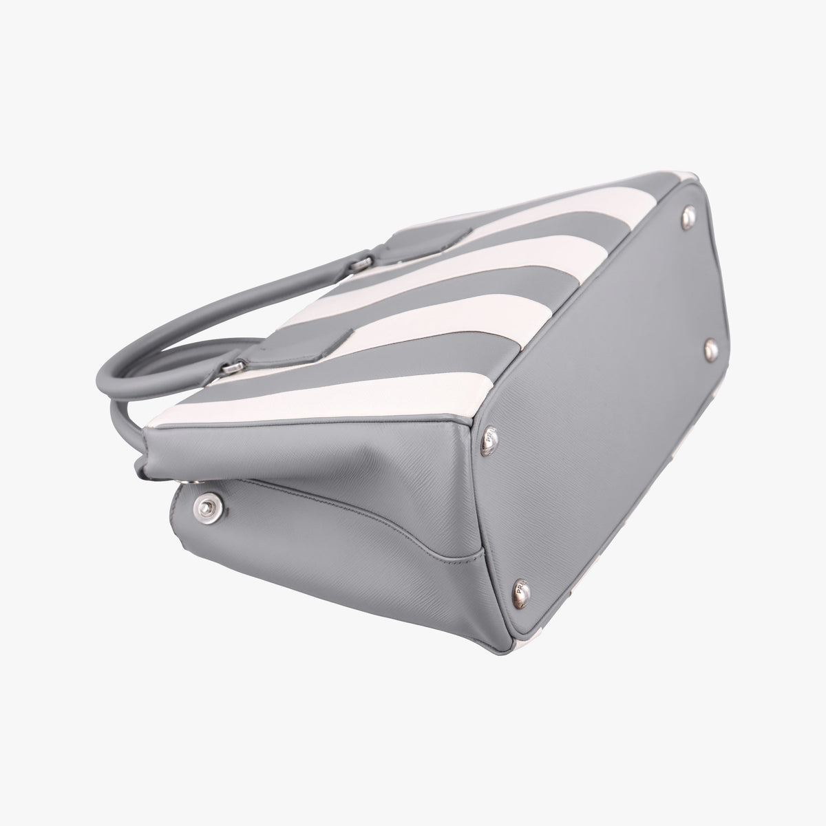 Vintage Prada Galleria White× Gray Saffiano Leather  shoulderbag | stylenewstar