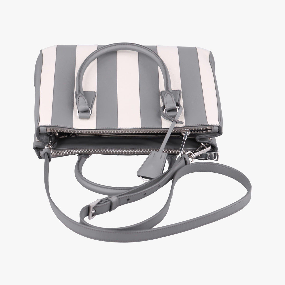 Vintage Prada Galleria White× Gray Saffiano Leather  shoulderbag | stylenewstar