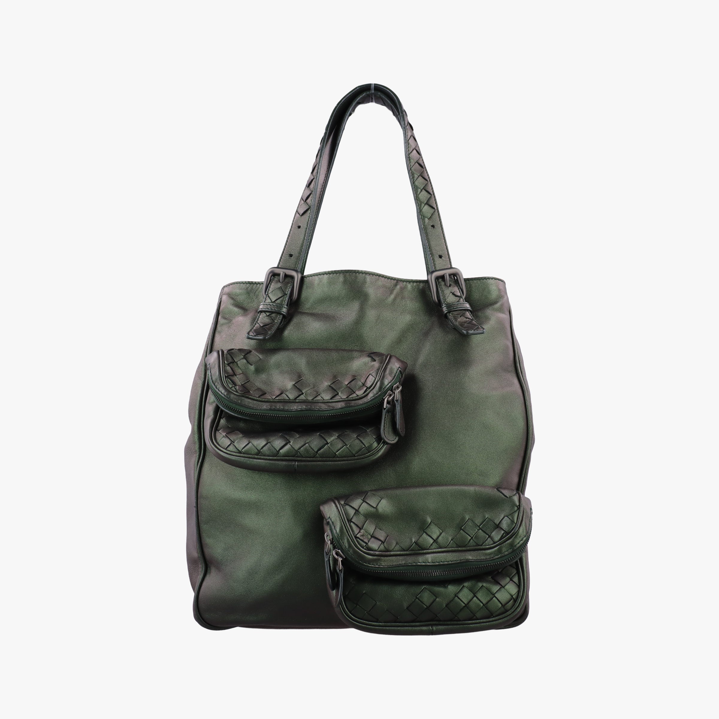 Pre-owned Bottega Veneta Iridescent Scarabee Iridescent Multi Pocket Tote  Iridescent Green Leather  shoulderbag | stylenewstar