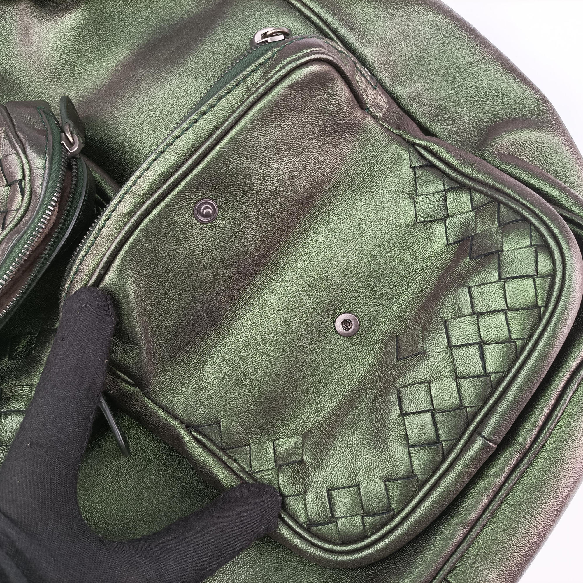 Pre-owned Bottega Veneta Iridescent Scarabee Iridescent Multi Pocket Tote  Iridescent Green Leather  shoulderbag | stylenewstar