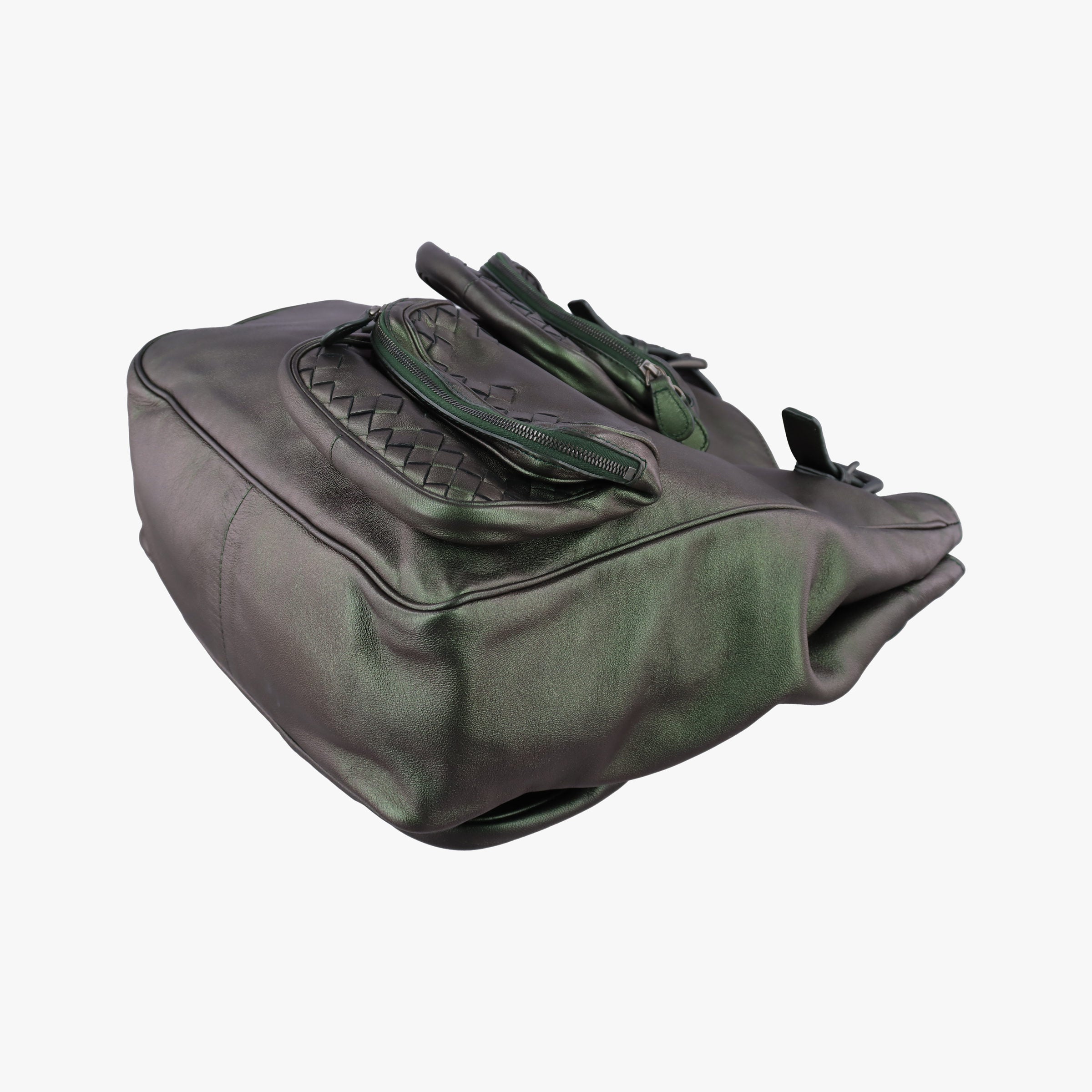 Pre-owned Bottega Veneta Iridescent Scarabee Iridescent Multi Pocket Tote  Iridescent Green Leather  shoulderbag | stylenewstar