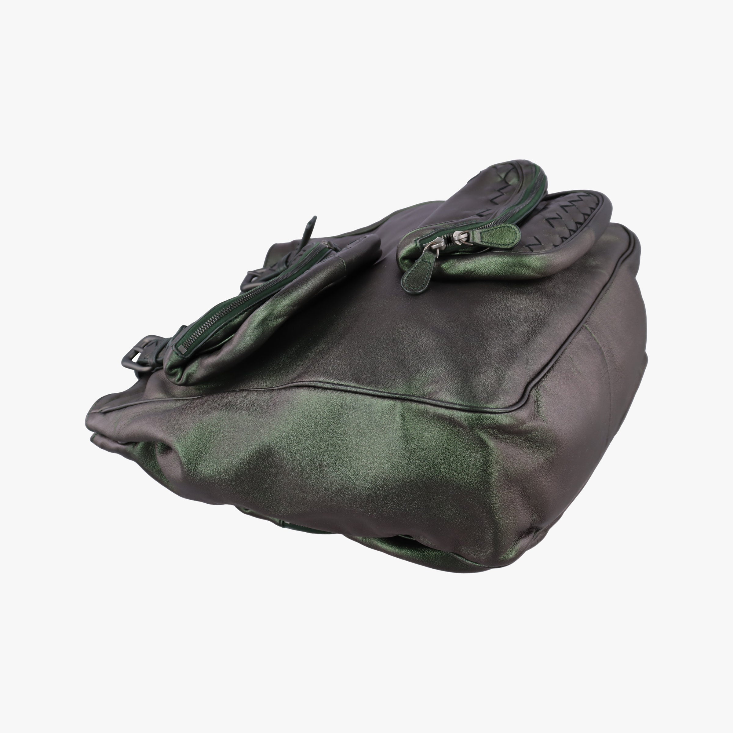 Pre-owned Bottega Veneta Iridescent Scarabee Iridescent Multi Pocket Tote  Iridescent Green Leather  shoulderbag | stylenewstar