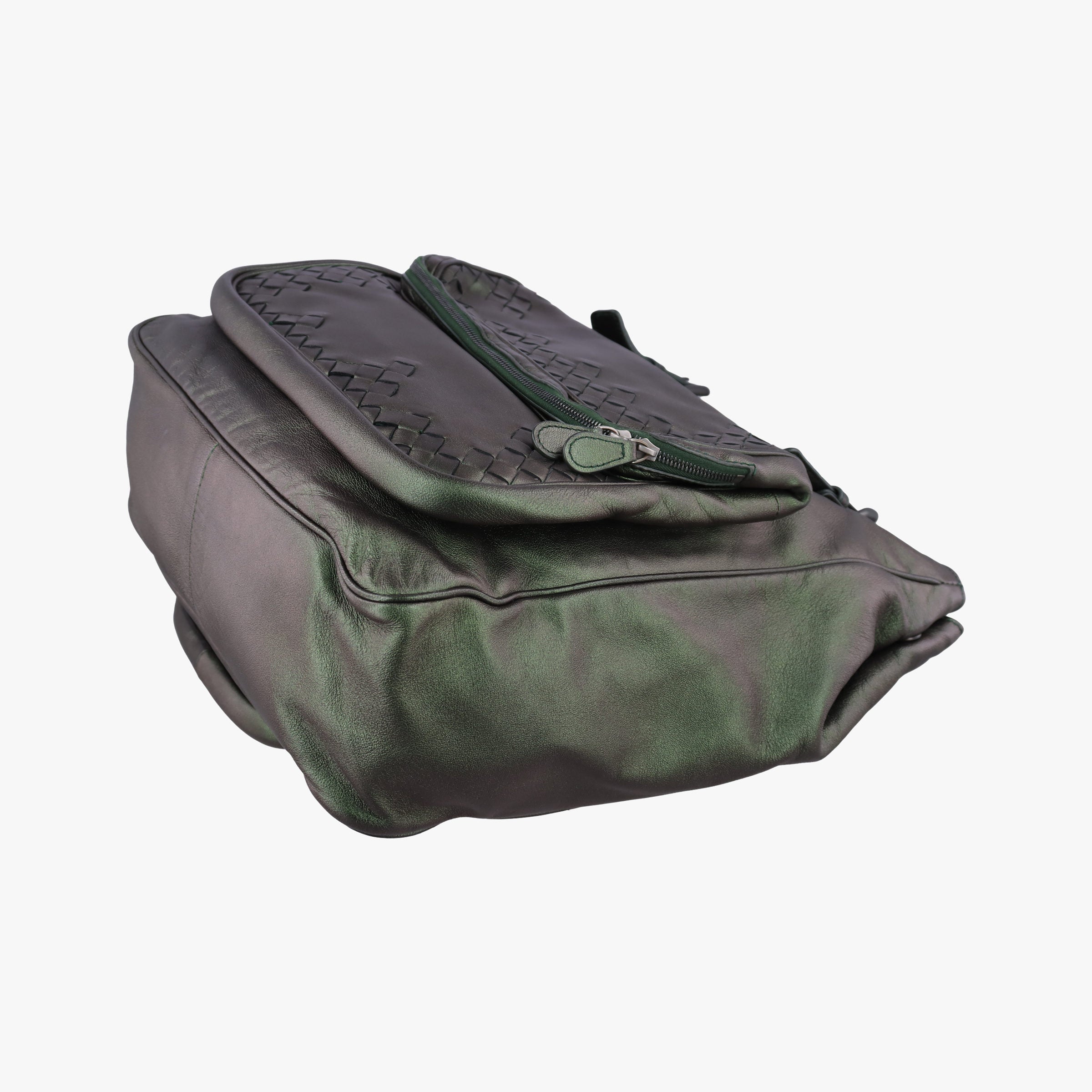 Pre-owned Bottega Veneta Iridescent Scarabee Iridescent Multi Pocket Tote  Iridescent Green Leather  shoulderbag | stylenewstar