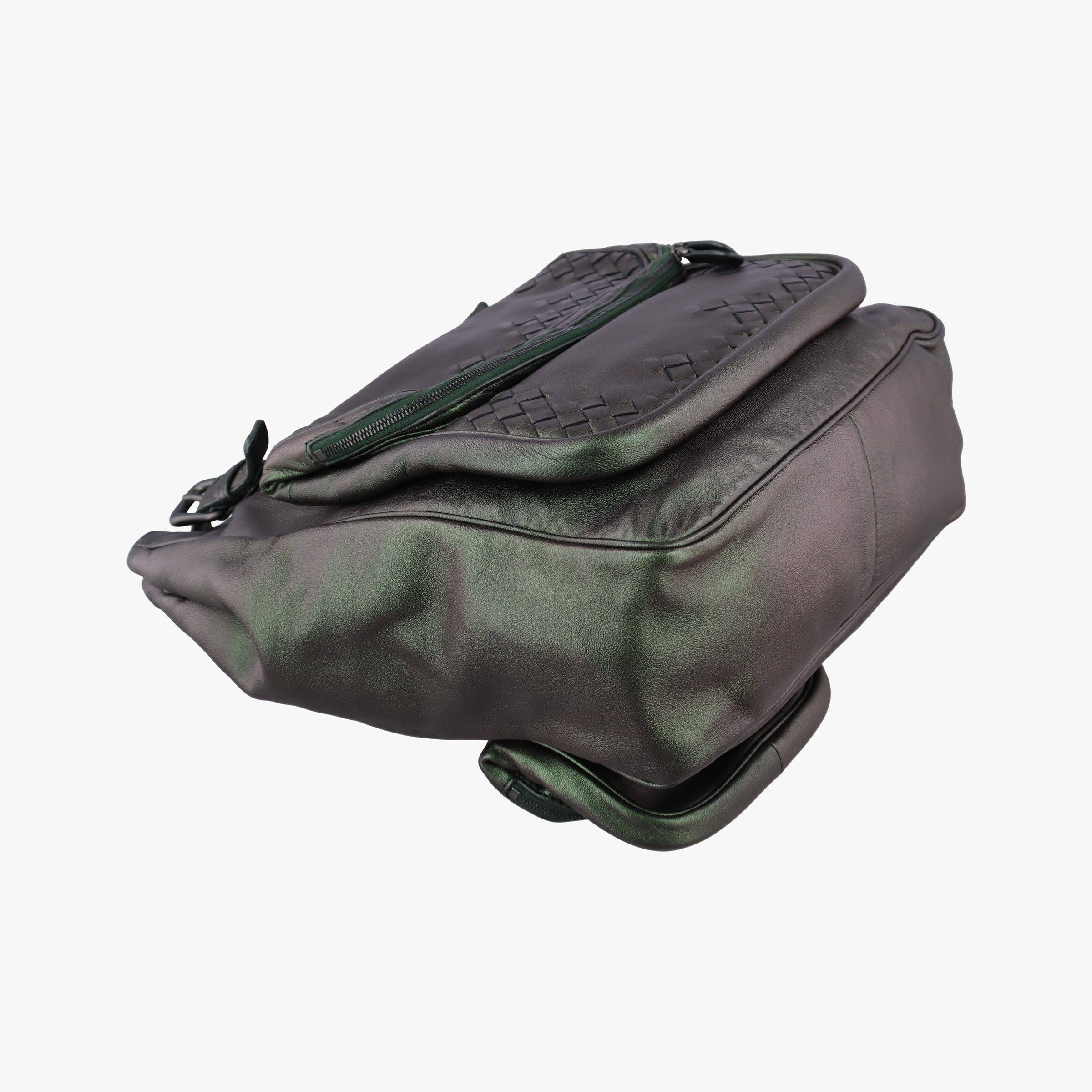 Pre-owned Bottega Veneta Iridescent Scarabee Iridescent Multi Pocket Tote  Iridescent Green Leather  shoulderbag | stylenewstar