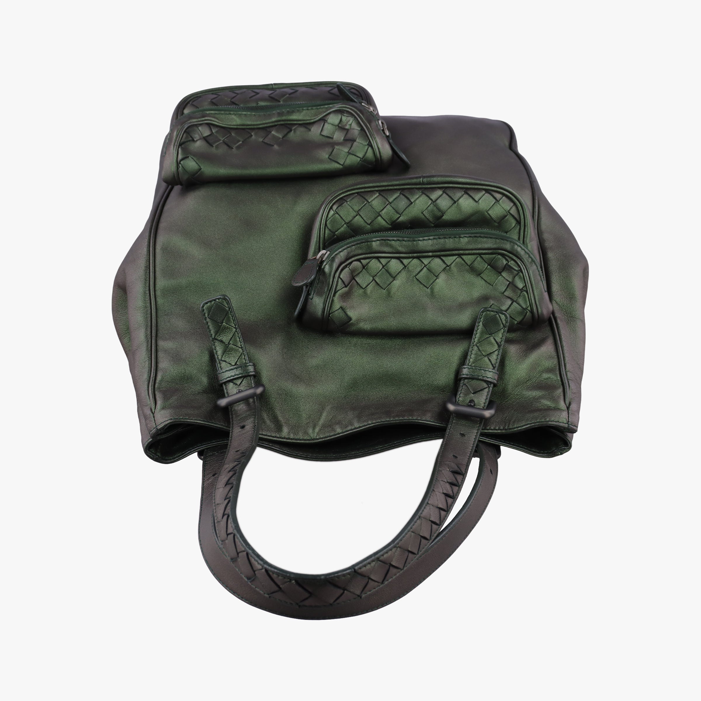 Pre-owned Bottega Veneta Iridescent Scarabee Iridescent Multi Pocket Tote  Iridescent Green Leather  shoulderbag | stylenewstar
