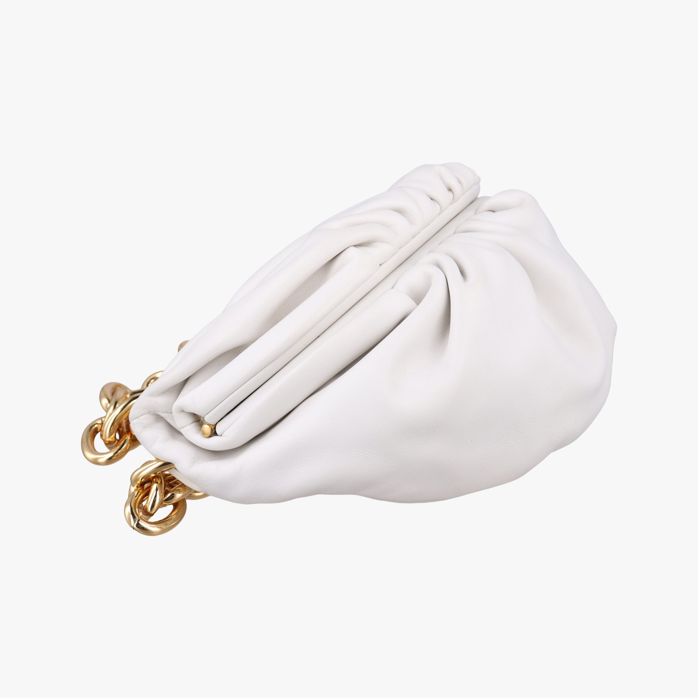 Pre-owned Bottega Veneta THE Chain Pouch White lambskin  shoulderbag | stylenewstar