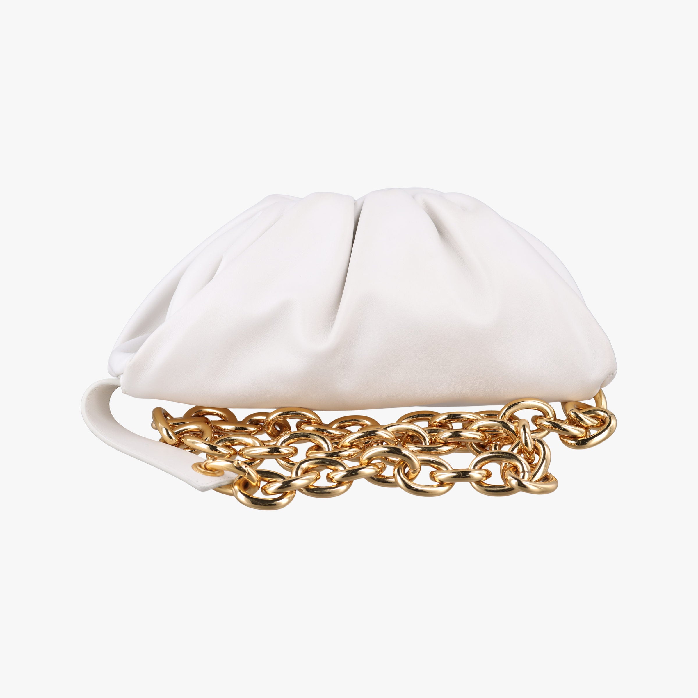 Pre-owned Bottega Veneta THE Chain Pouch White lambskin  shoulderbag | stylenewstar