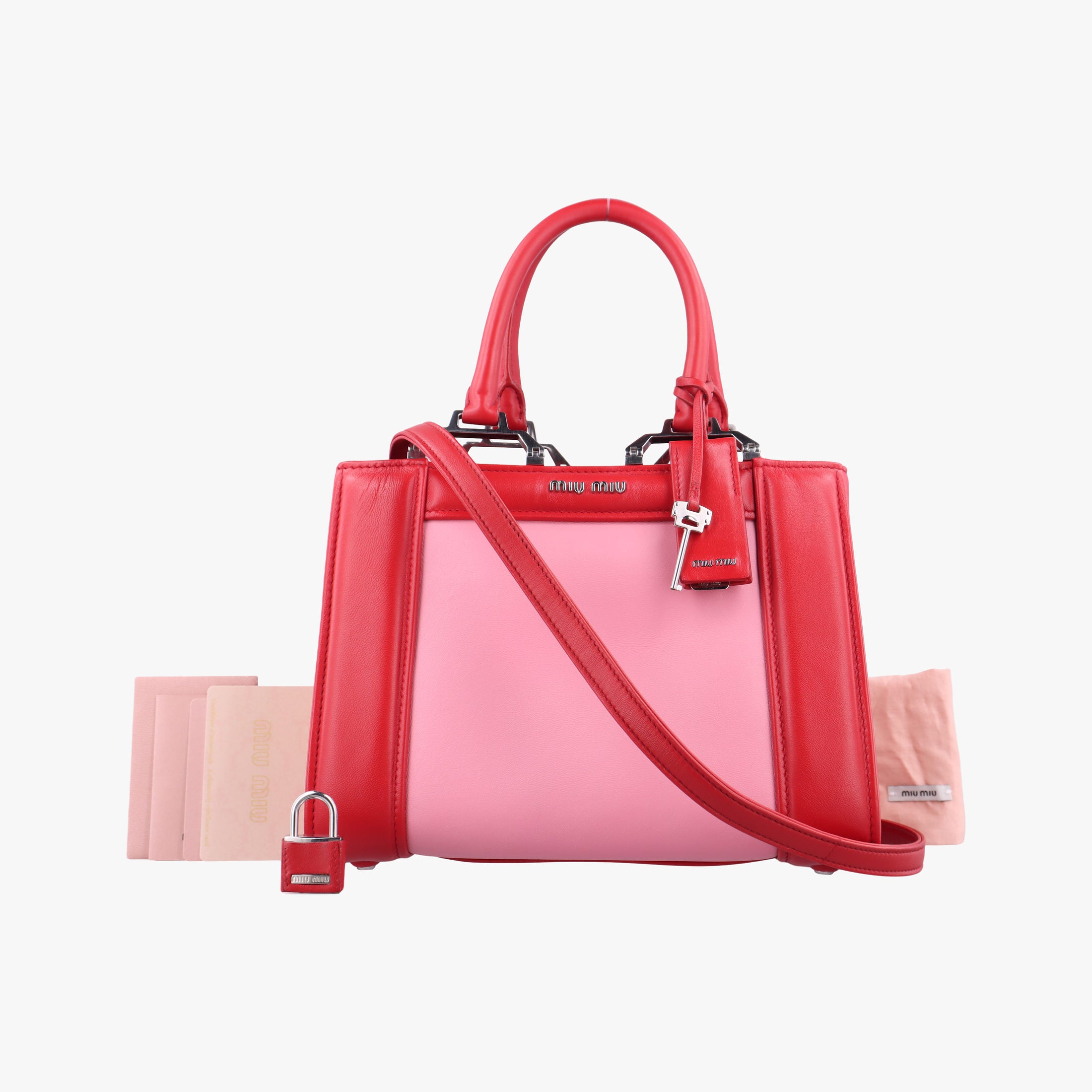 Secondhand Miu Miu Madras Pink × Red Leather  shoulderbag | stylenewstar