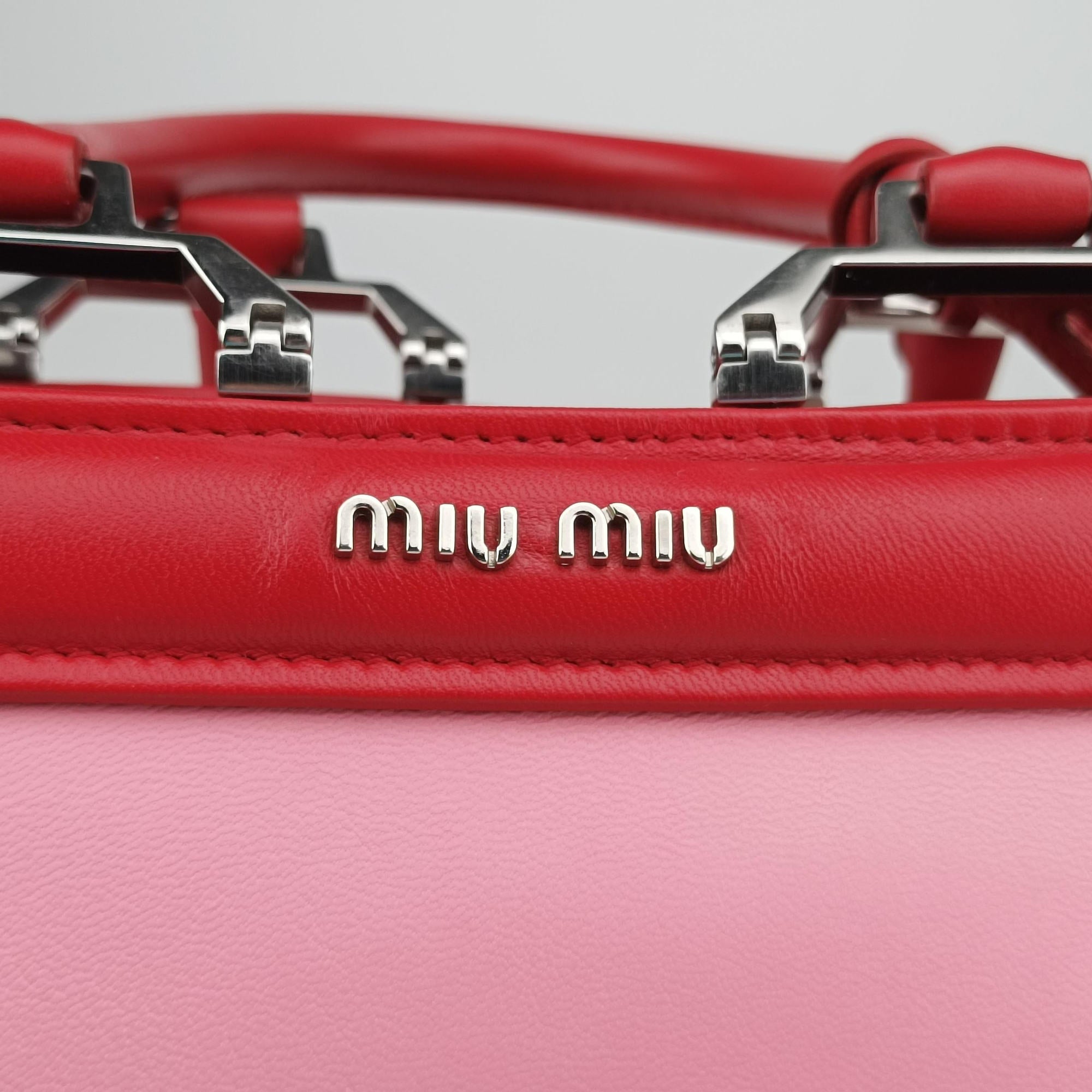 Secondhand Miu Miu Madras Pink × Red Leather  shoulderbag | stylenewstar