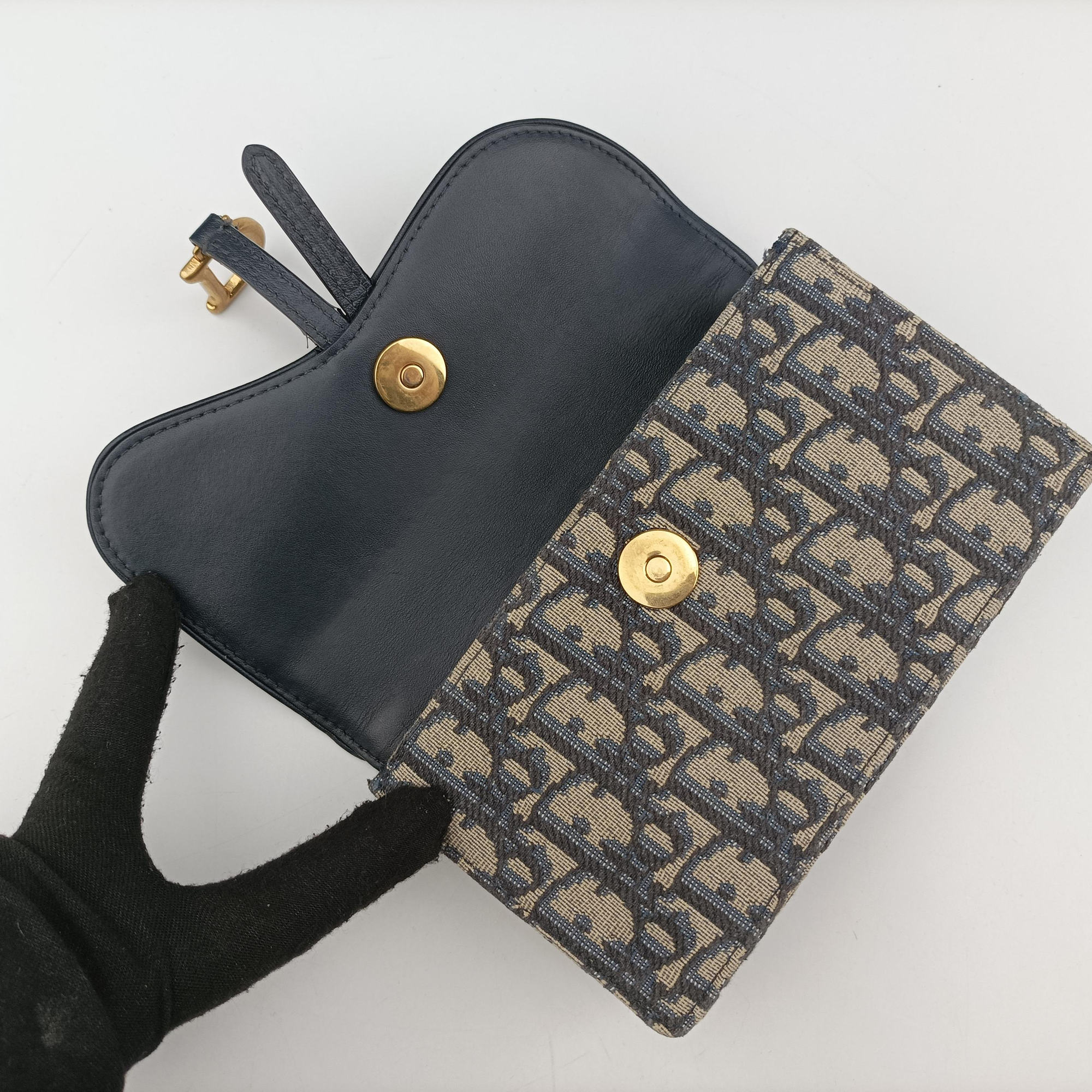Vintage Christian Dior Saddle Navy×Gray Jacquard x Leather  bum bag/waist bag | stylenewstar