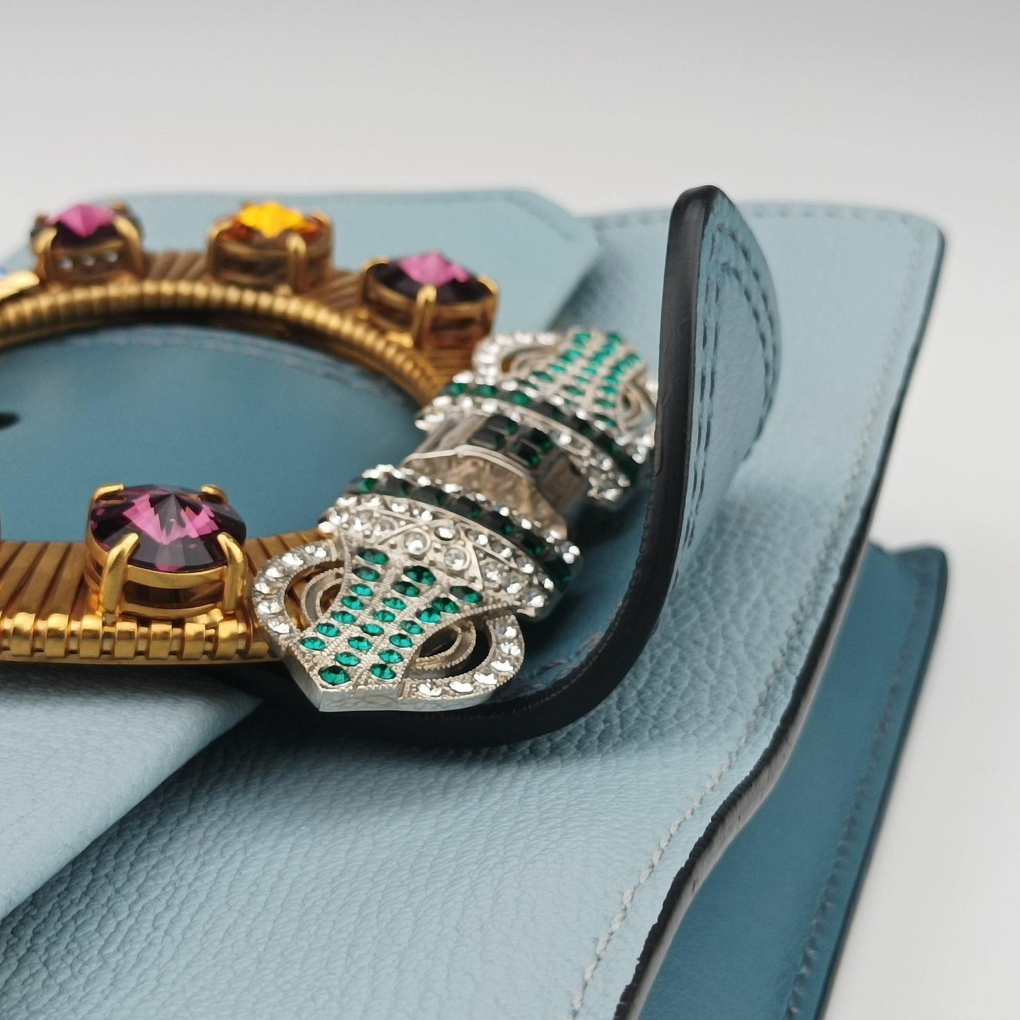 Pre-owned Miu Miu Miu Lady Blue×multiclor Leather  shoulderbag | stylenewstar