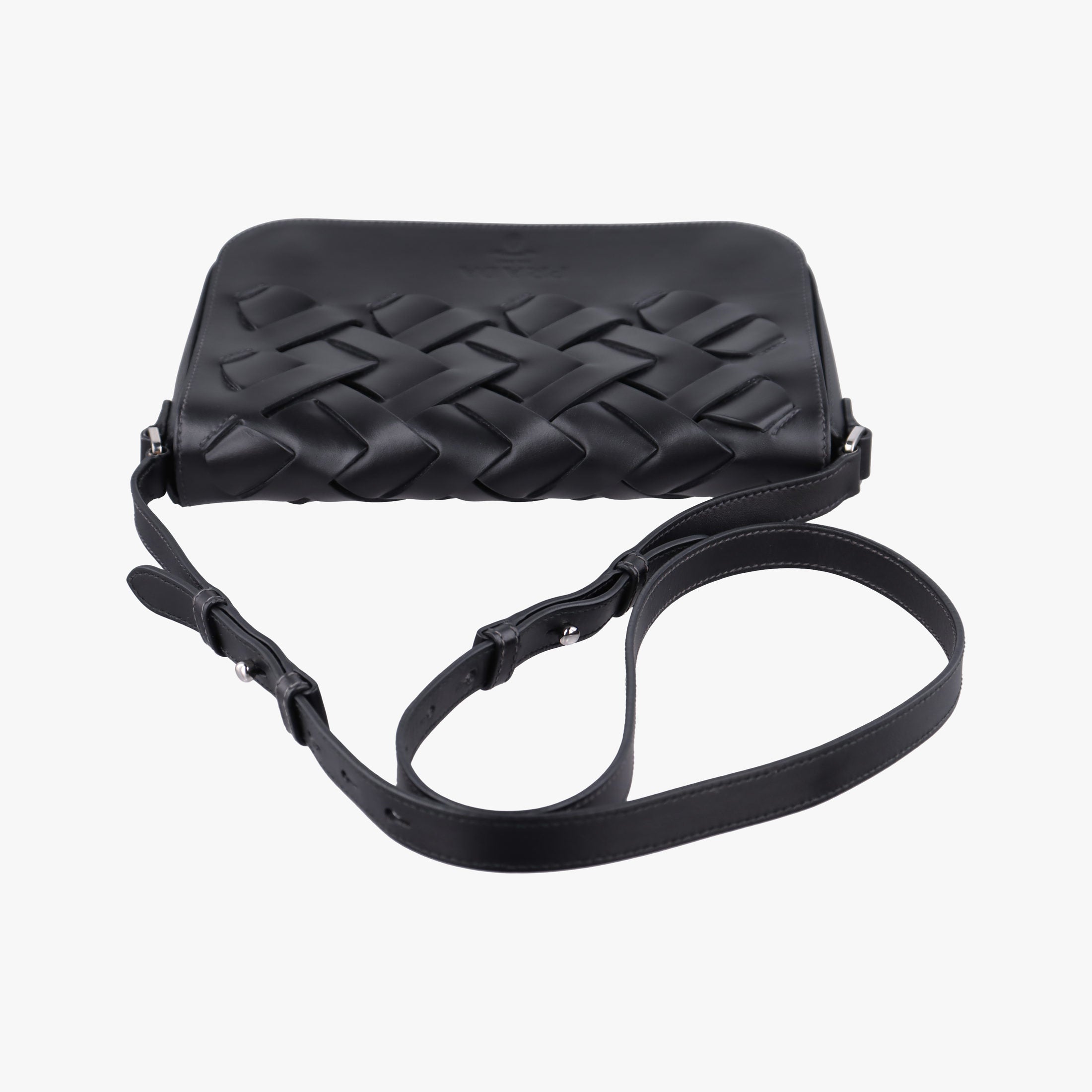 Pre-owned Prada Vitello Intreccio Tress Black Leather  shoulderbag | stylenewstar