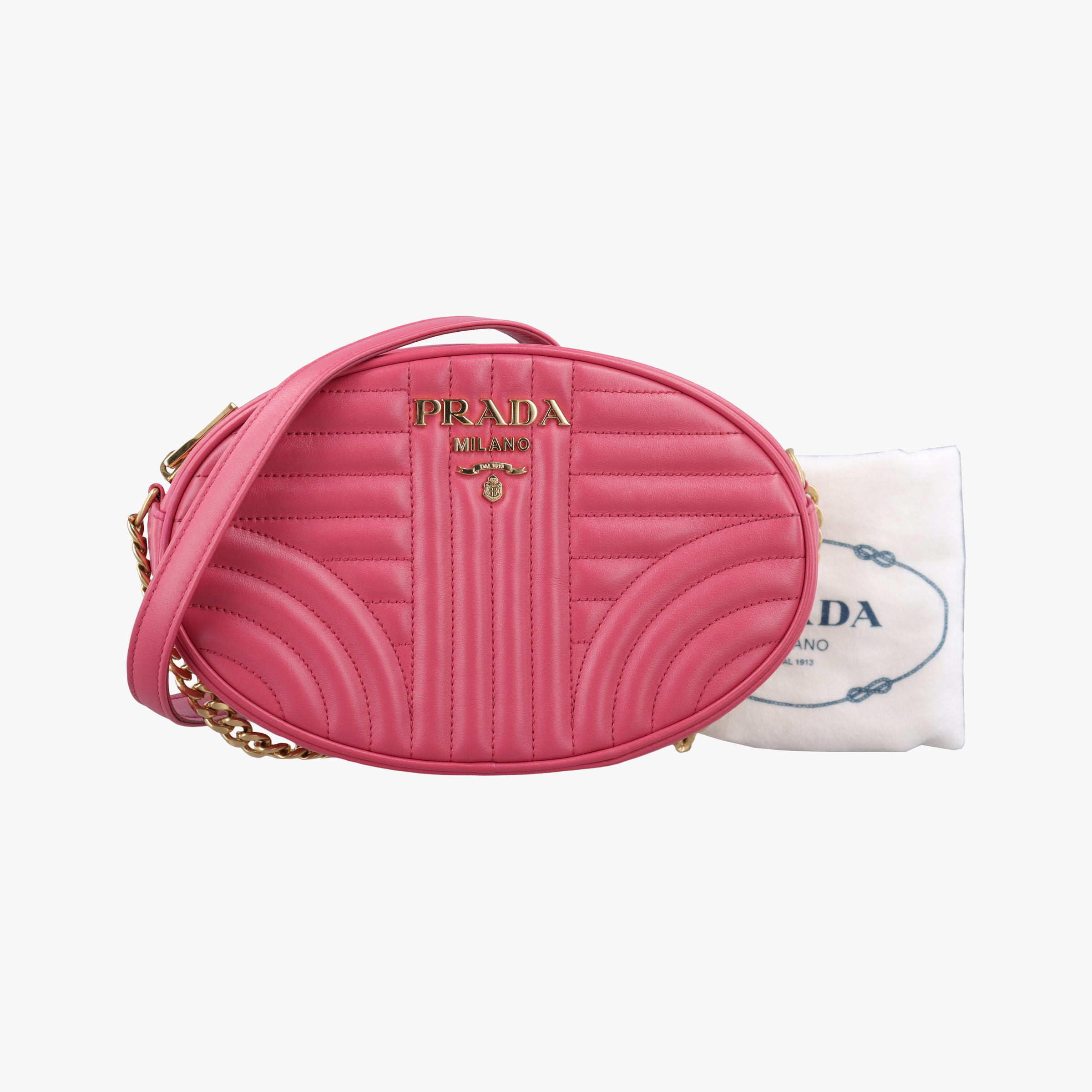 Vintage Prada Impunture Diagramme Oval Pink leather 1BH131 shoulderbag | stylenewstar