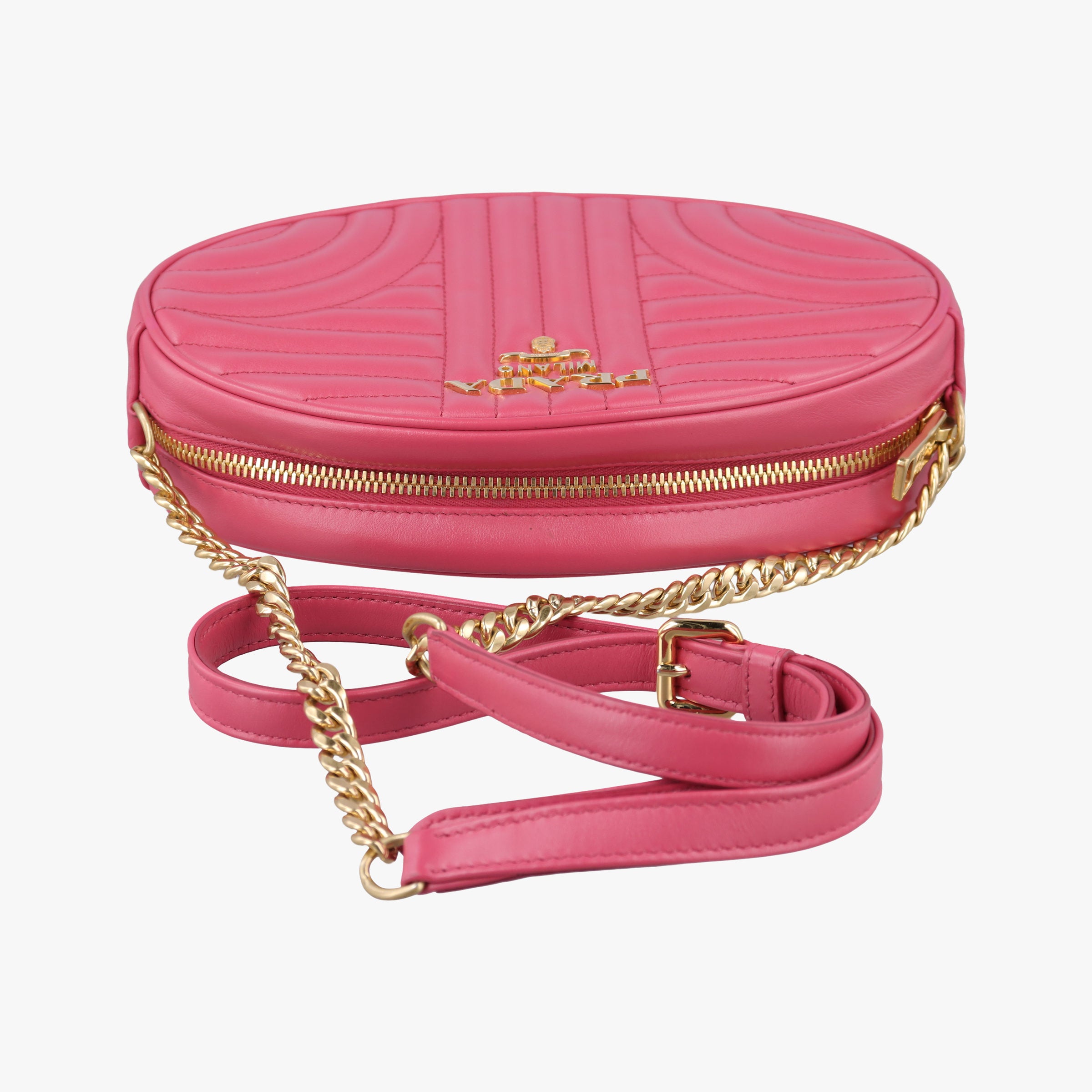 Vintage Prada Impunture Diagramme Oval Pink leather 1BH131 shoulderbag | stylenewstar