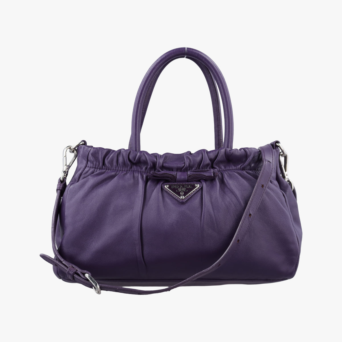 Vintage Prada ribbon gather Purple Leather BN1631 shoulderbag | stylenewstar