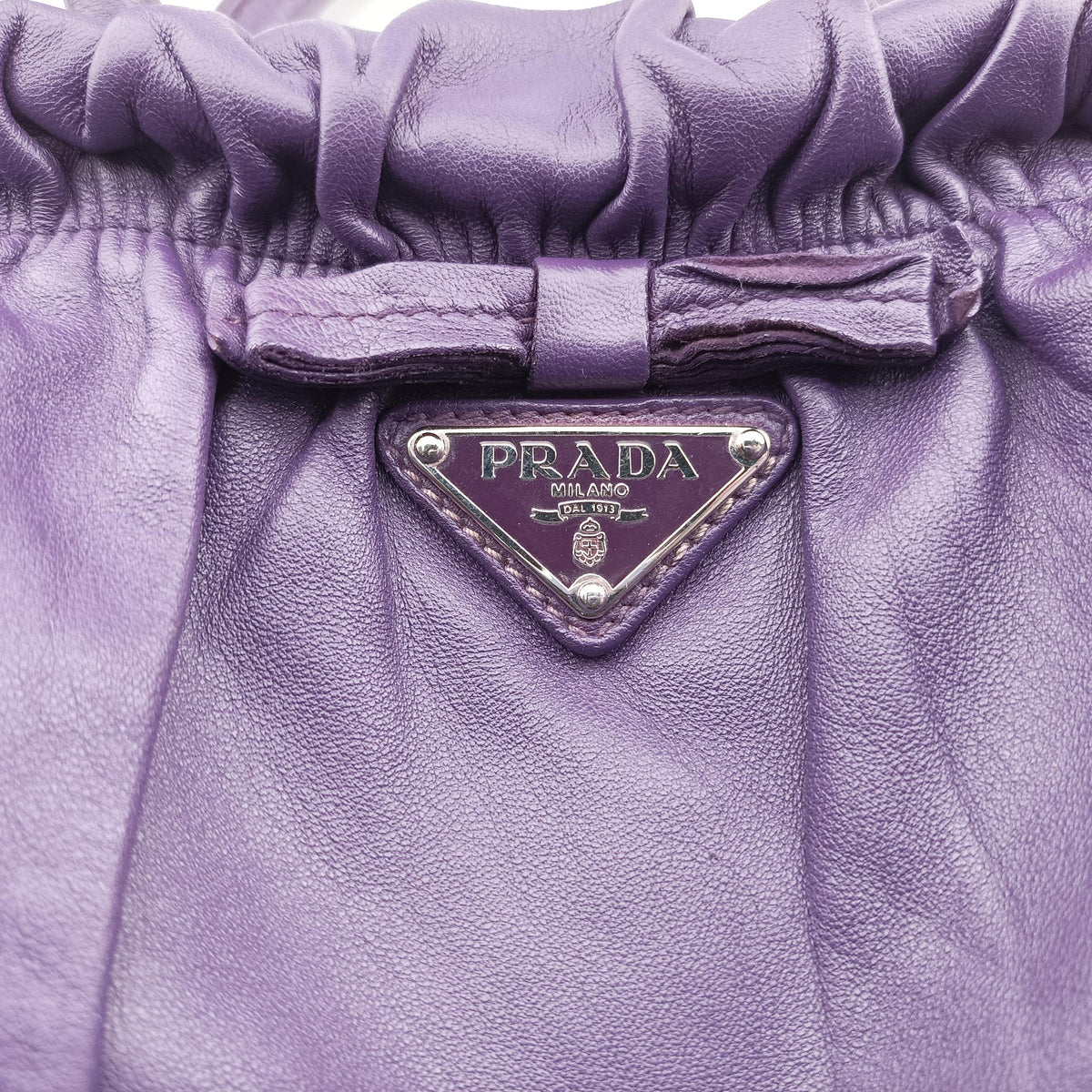 Vintage Prada ribbon gather Purple Leather BN1631 shoulderbag | stylenewstar