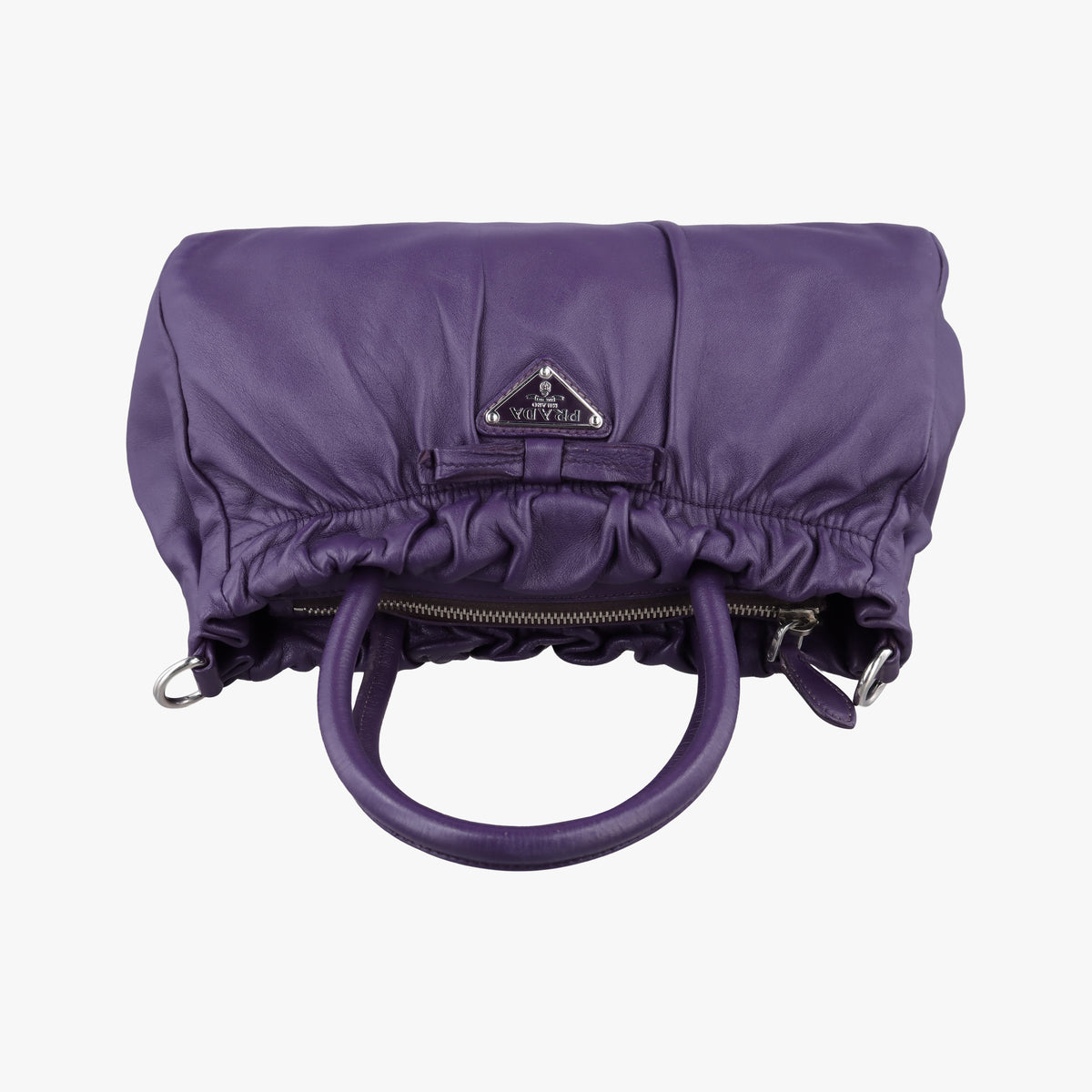 Vintage Prada ribbon gather Purple Leather BN1631 shoulderbag | stylenewstar