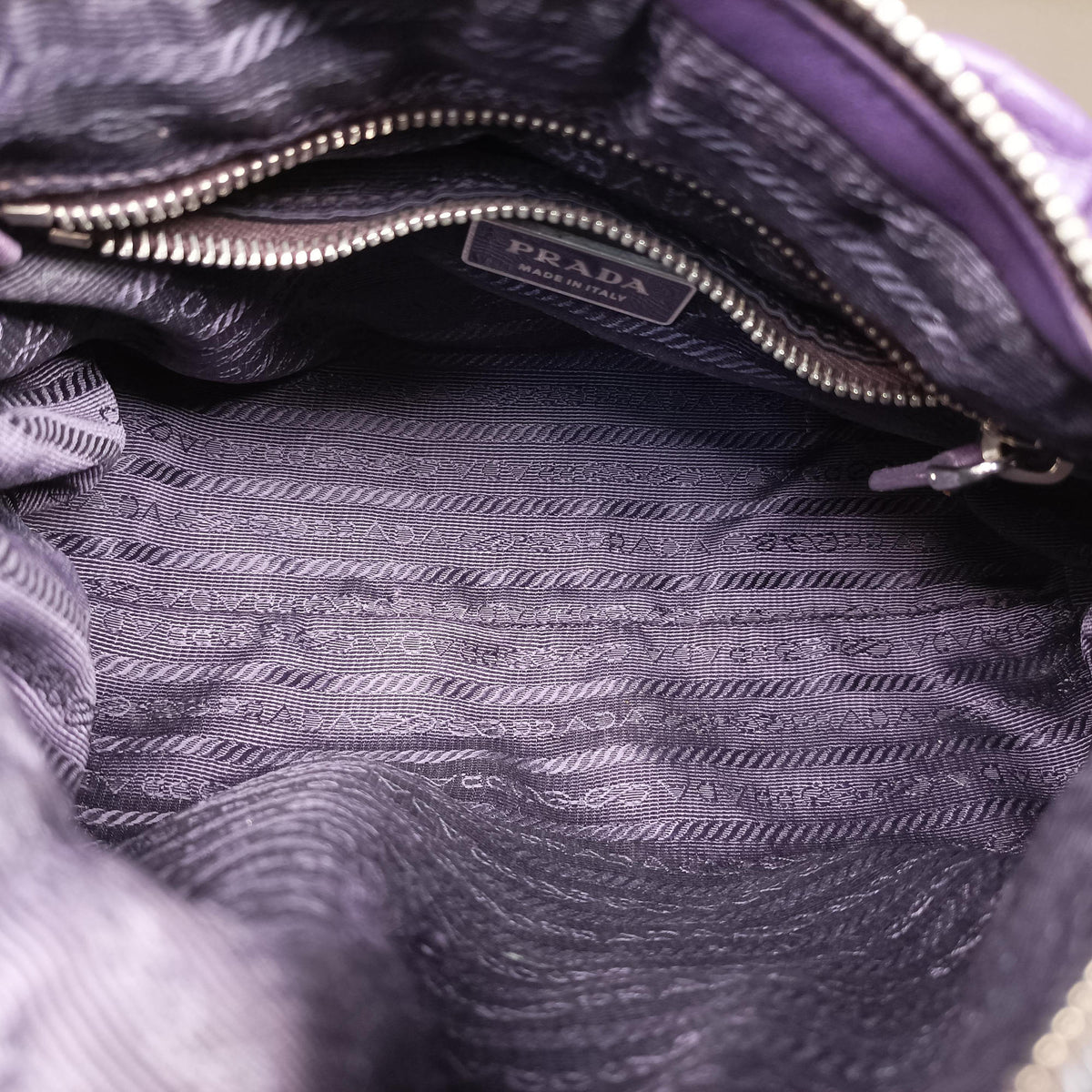 Vintage Prada ribbon gather Purple Leather BN1631 shoulderbag | stylenewstar