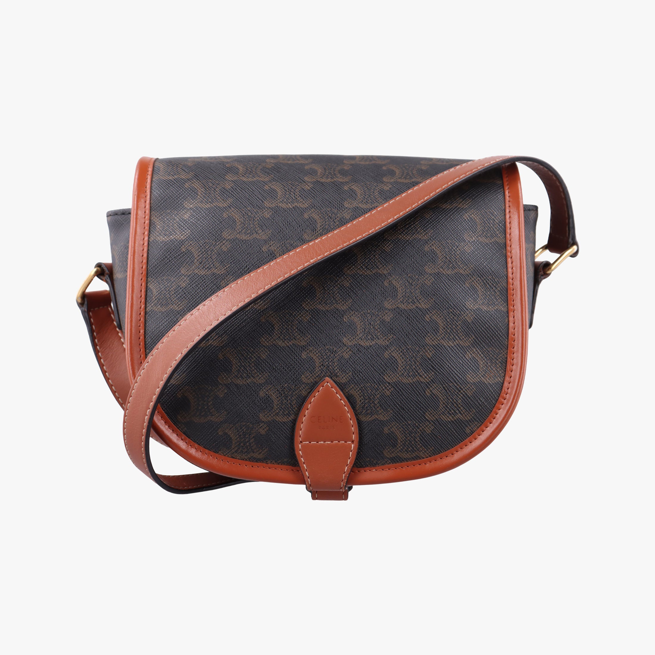 Pre-owned Celine FOLCO Triomphe Brown PVC coated canvas  shoulderbag | stylenewstar