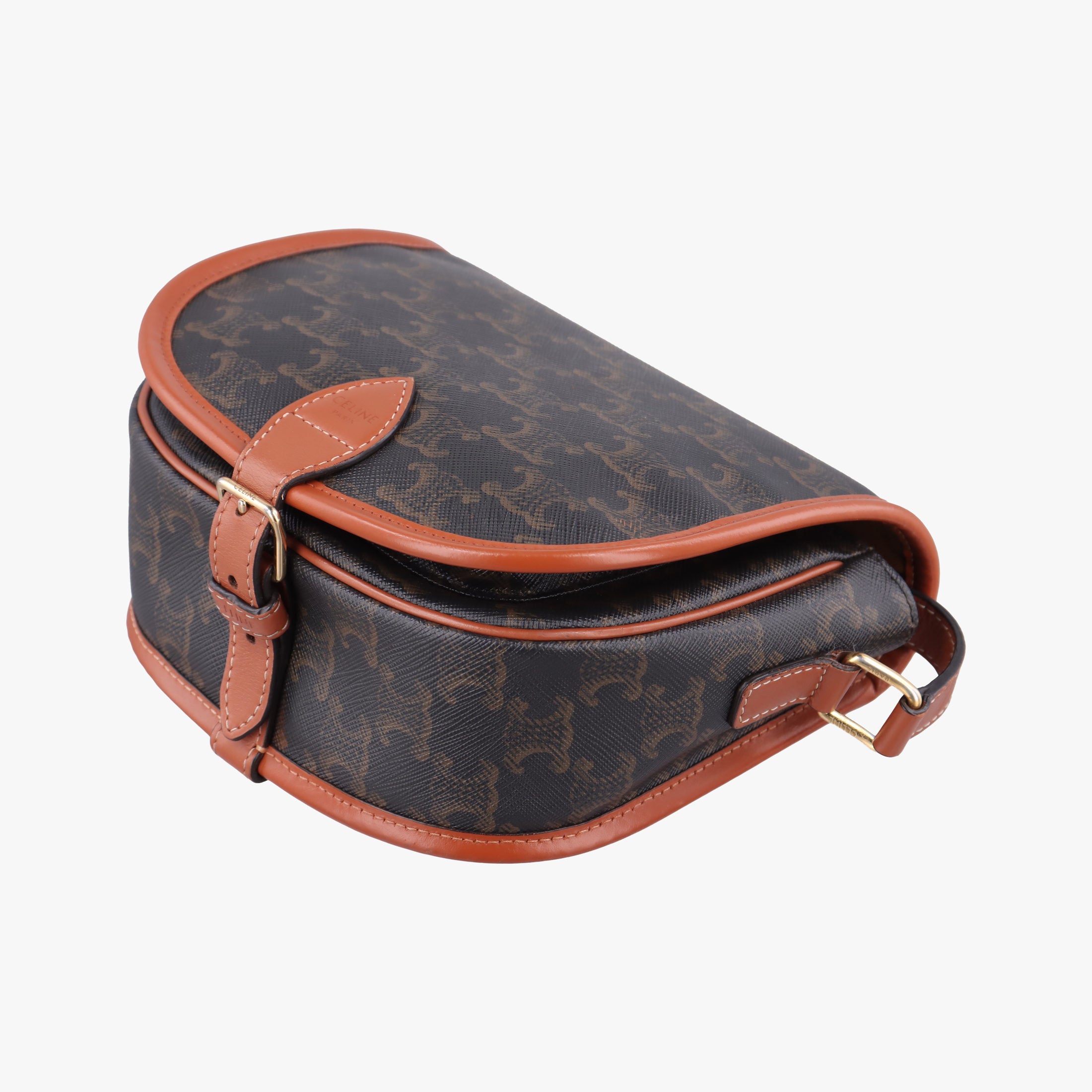 Pre-owned Celine FOLCO Triomphe Brown PVC coated canvas  shoulderbag | stylenewstar