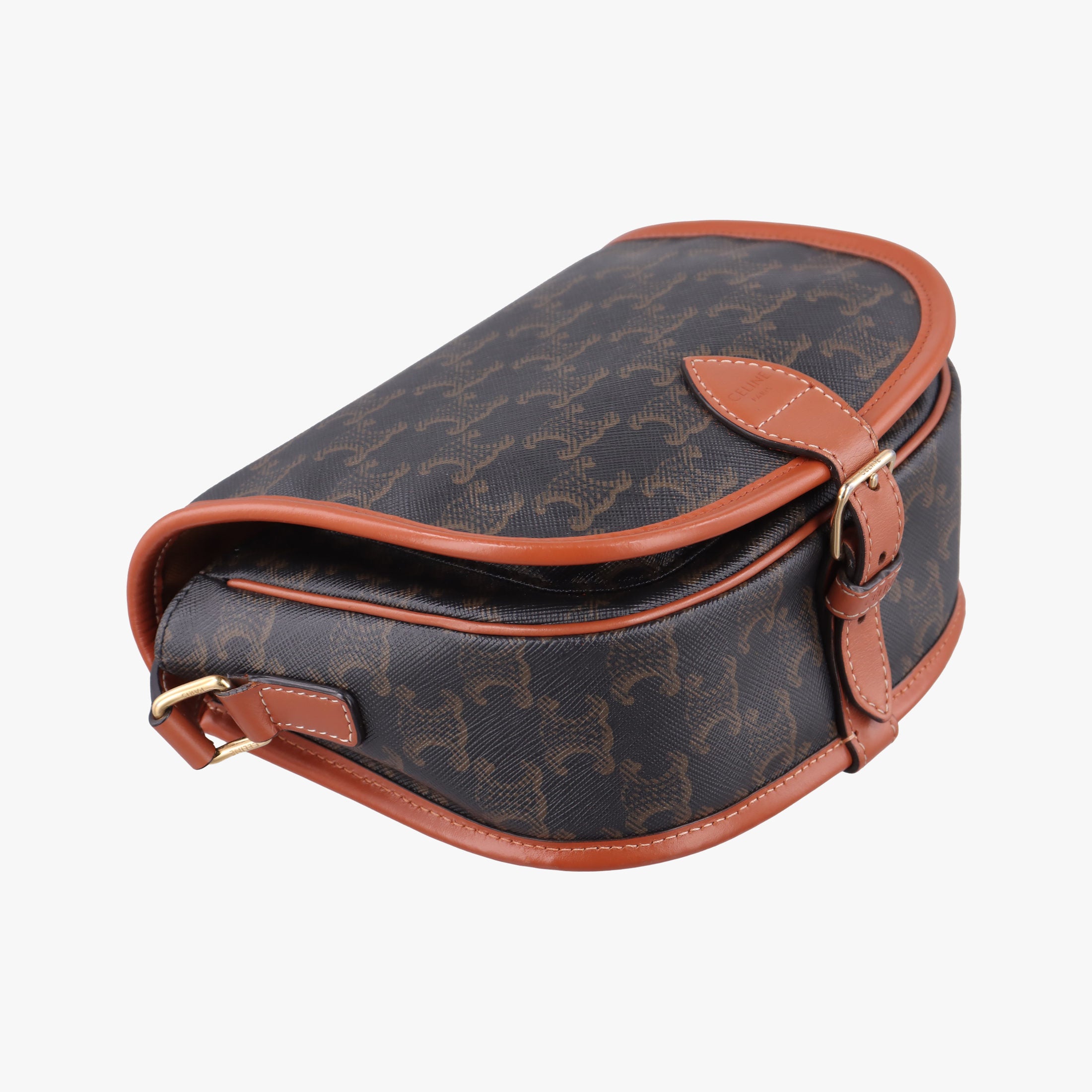 Pre-owned Celine FOLCO Triomphe Brown PVC coated canvas  shoulderbag | stylenewstar