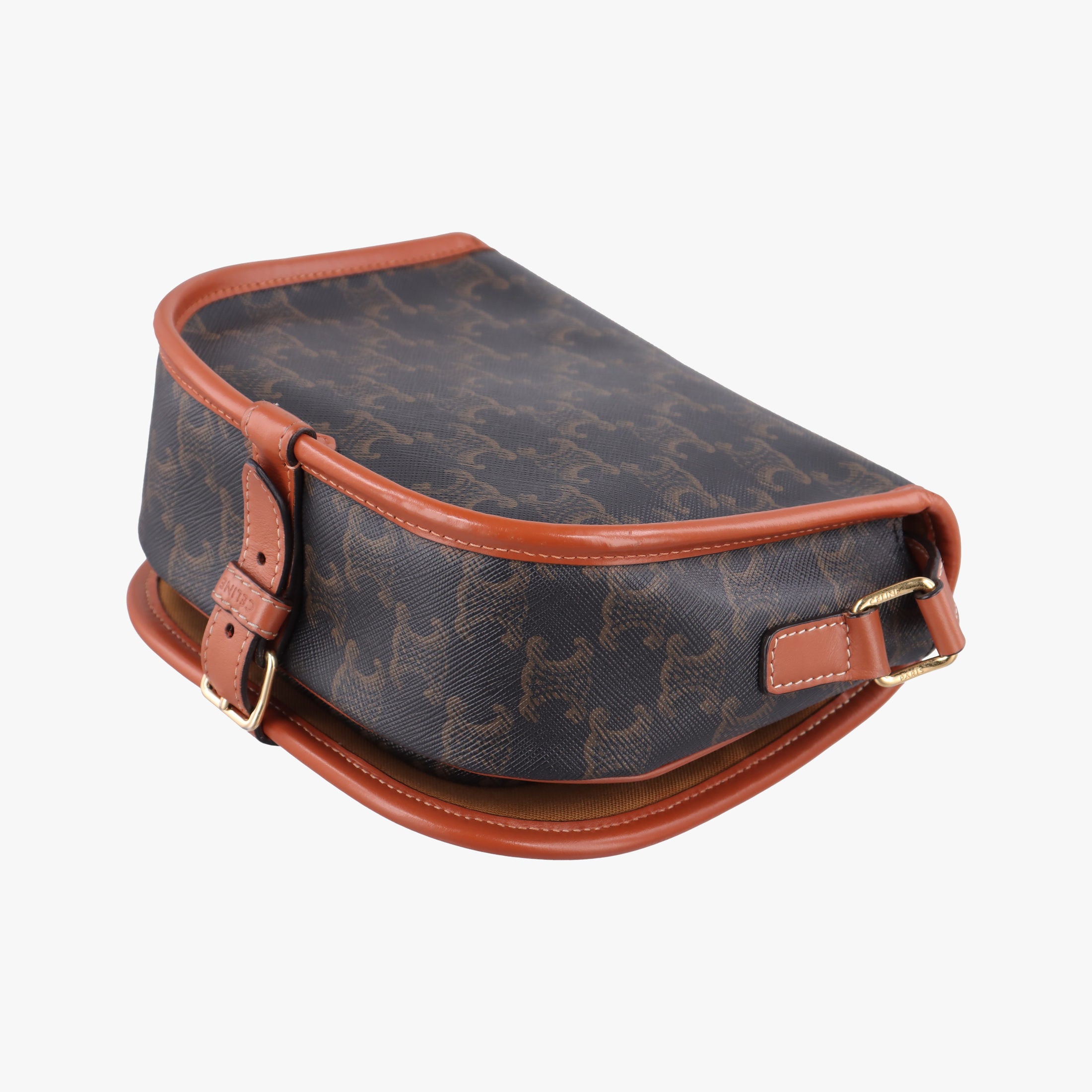 Pre-owned Celine FOLCO Triomphe Brown PVC coated canvas  shoulderbag | stylenewstar