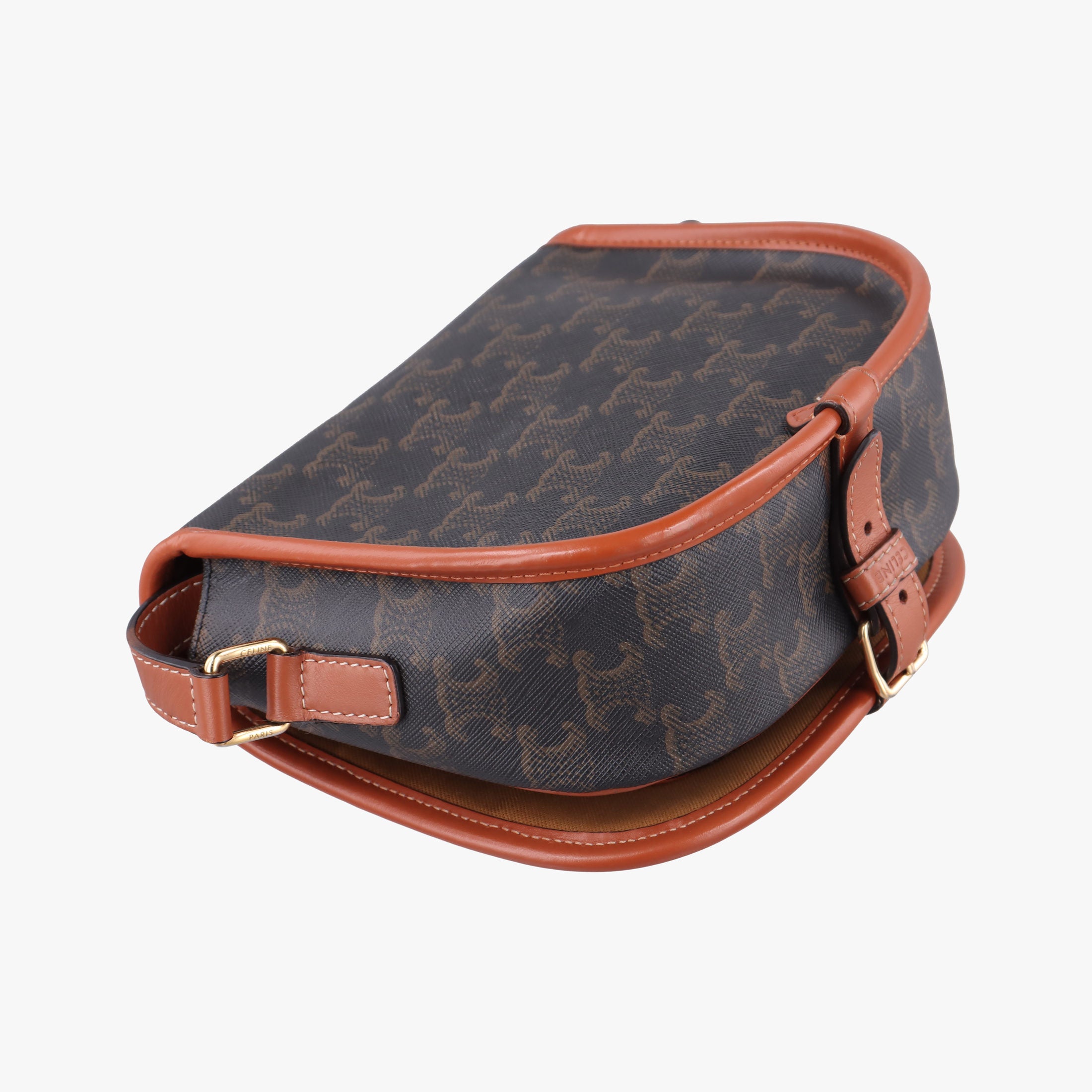 Pre-owned Celine FOLCO Triomphe Brown PVC coated canvas  shoulderbag | stylenewstar