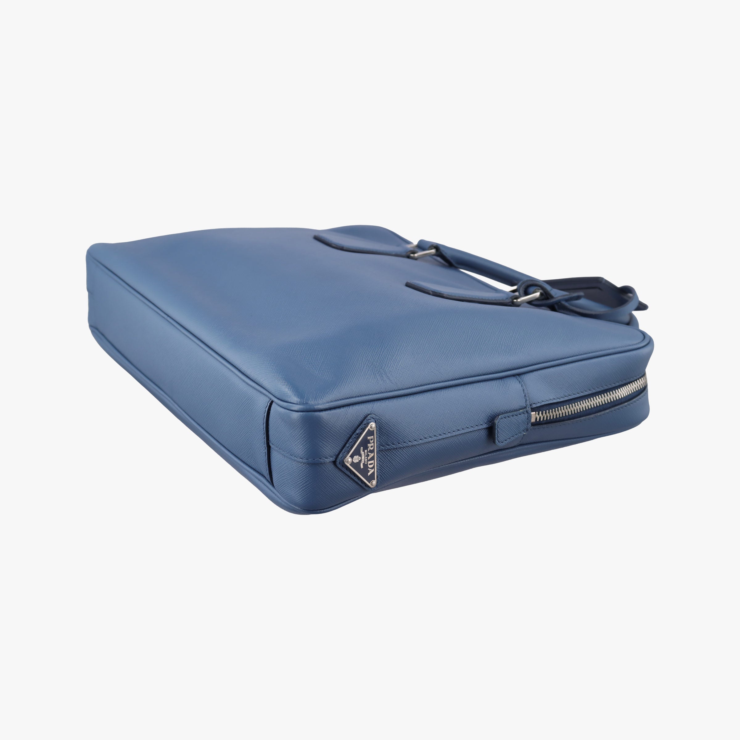 Pre-owned Prada business bag briefcase Blue SAFFIANO Leather 2VE363 handbag | stylenewstar