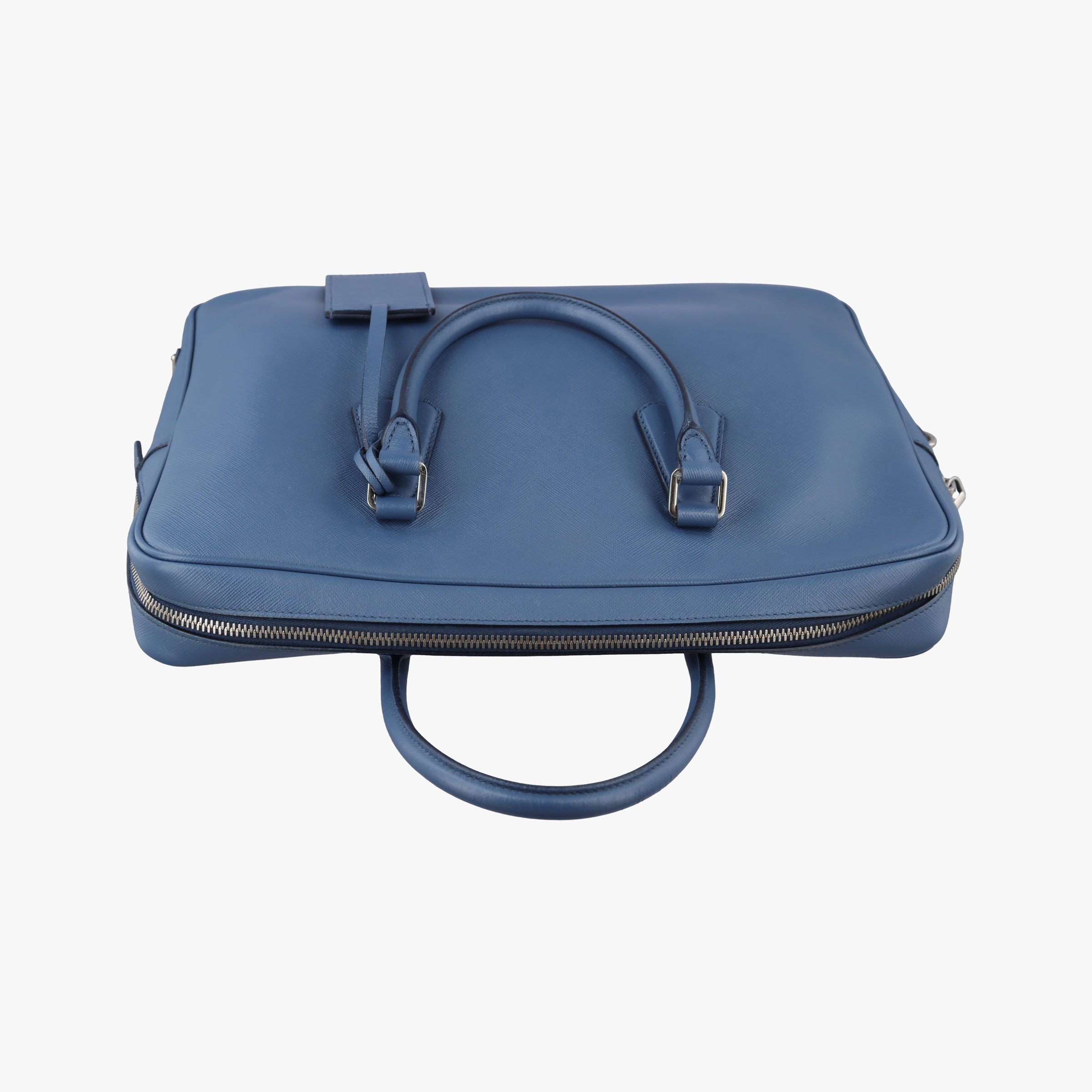 Pre-owned Prada business bag briefcase Blue SAFFIANO Leather 2VE363 handbag | stylenewstar