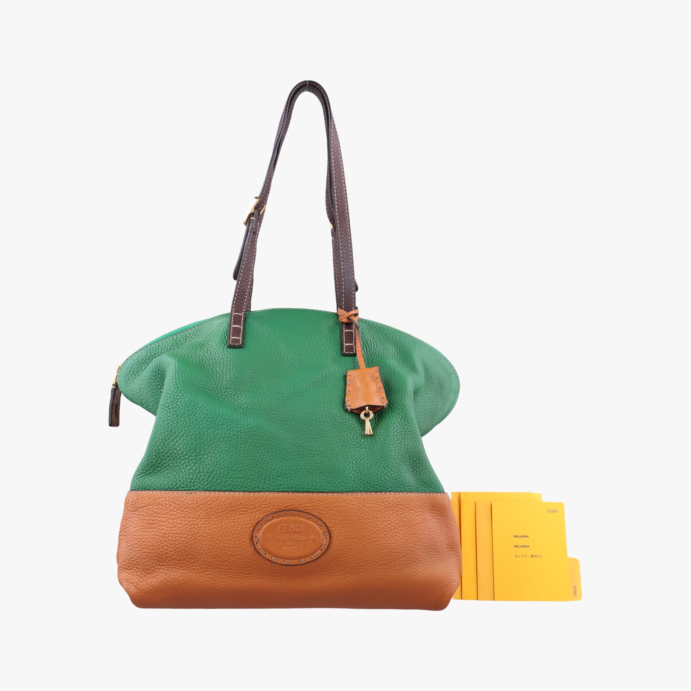 Pre-owned Fendi Two Tone Green × Brown Leather 8BN232 handbag | stylenewstar