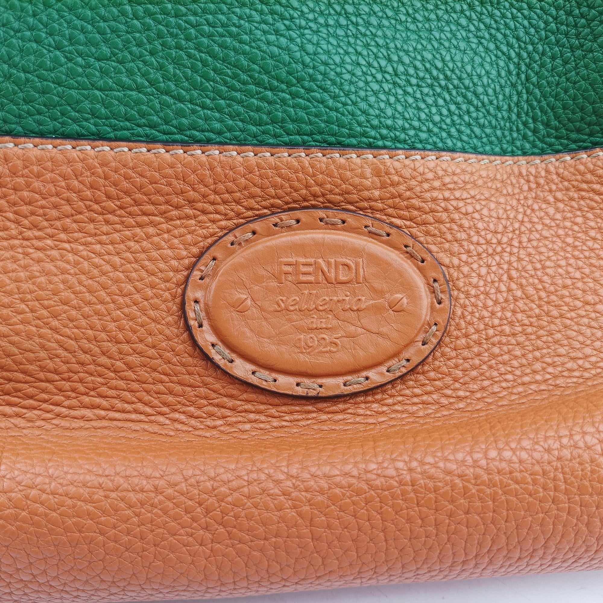 Pre-owned Fendi Two Tone Green × Brown Leather 8BN232 handbag | stylenewstar