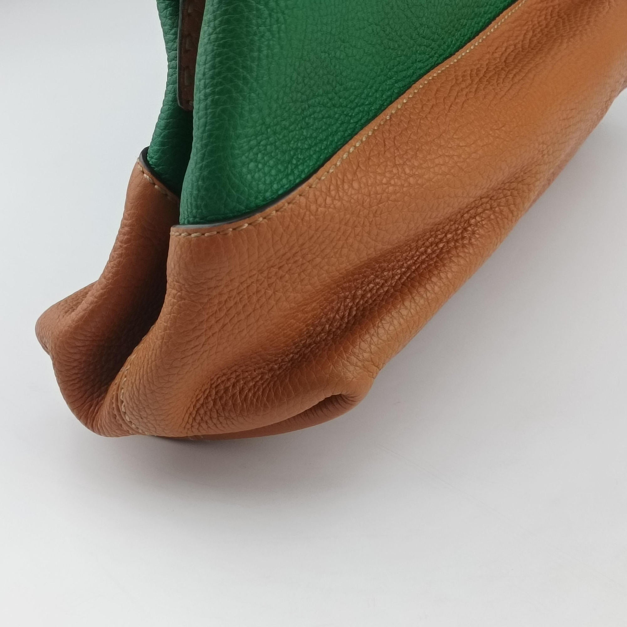 Pre-owned Fendi Two Tone Green × Brown Leather 8BN232 handbag | stylenewstar