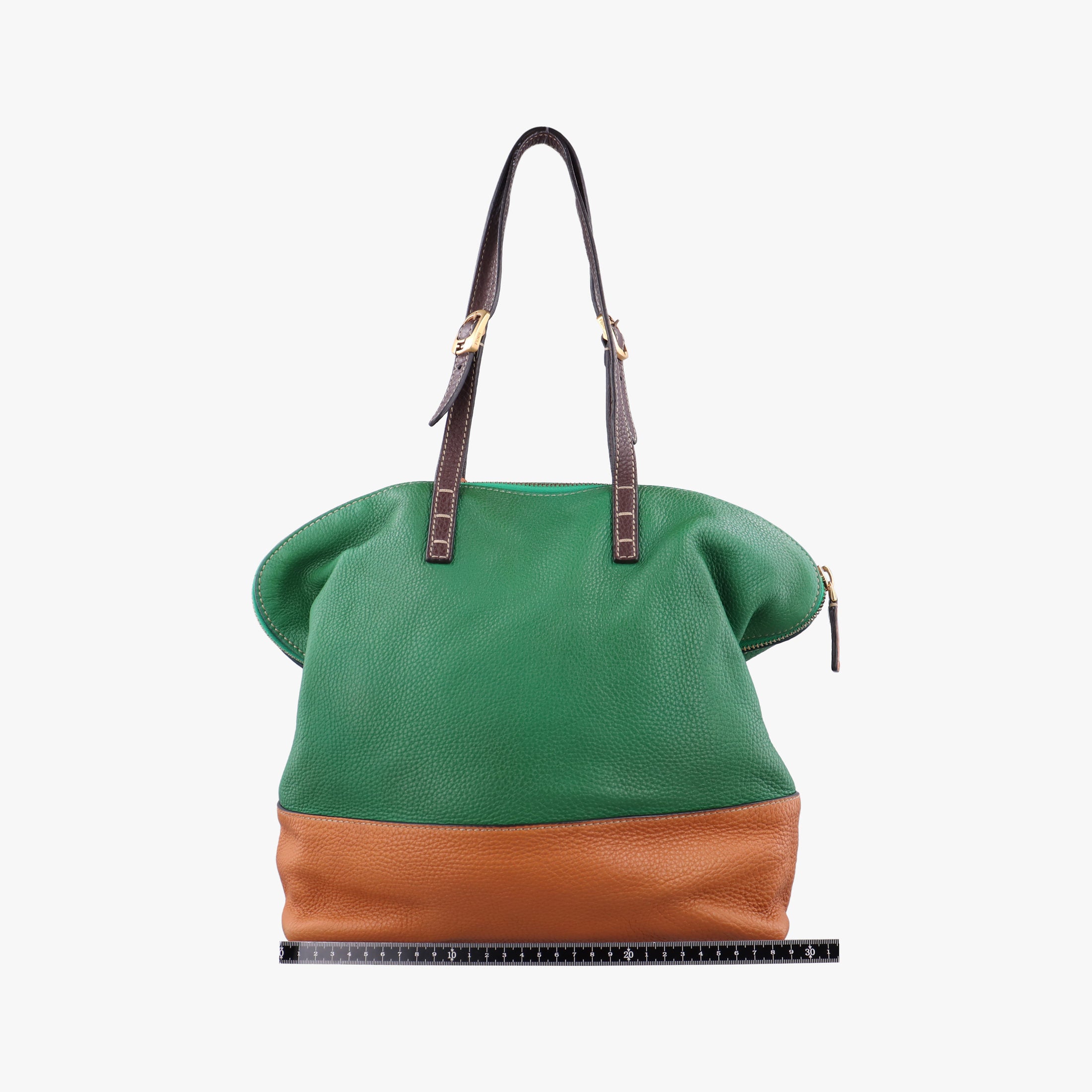 Pre-owned Fendi Two Tone Green × Brown Leather 8BN232 handbag | stylenewstar